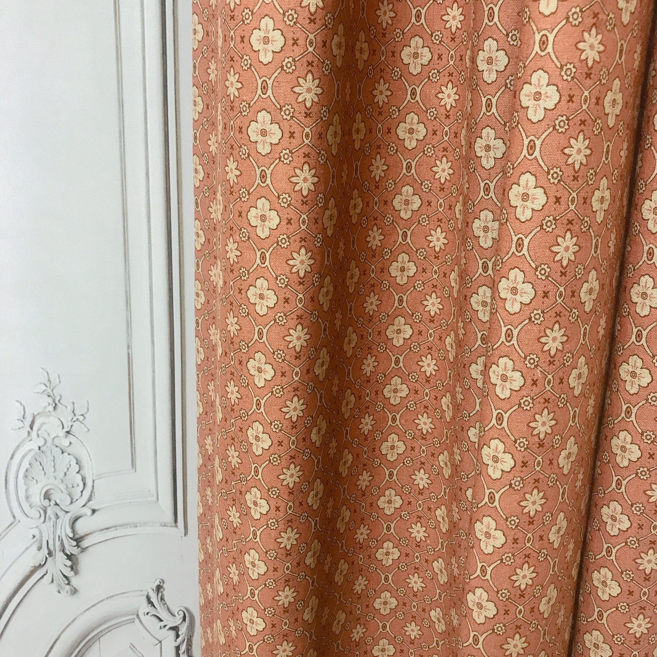 Natural Beige Floral Curtain on Brick