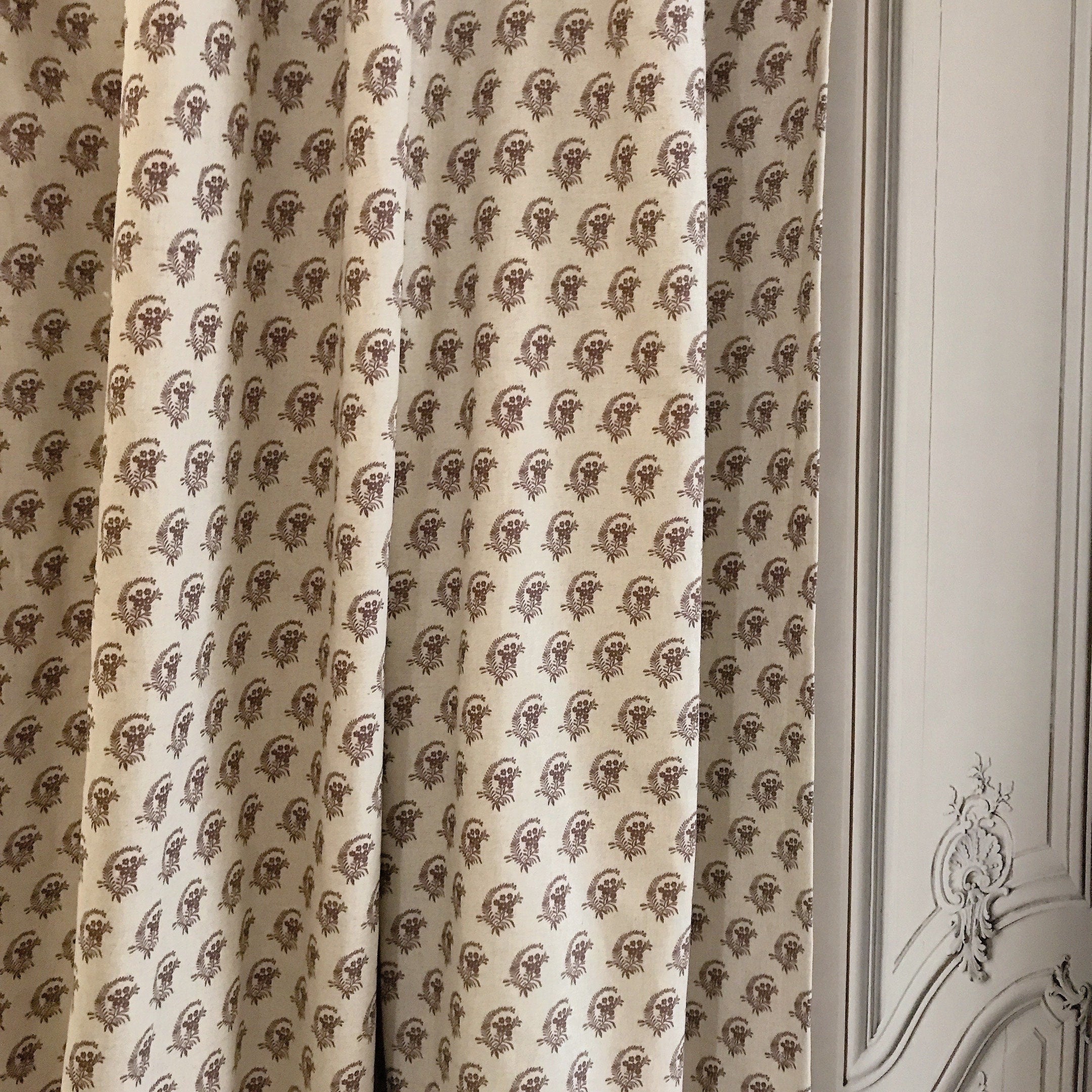 Brown Leafy Floral Curtain on Natural Beige