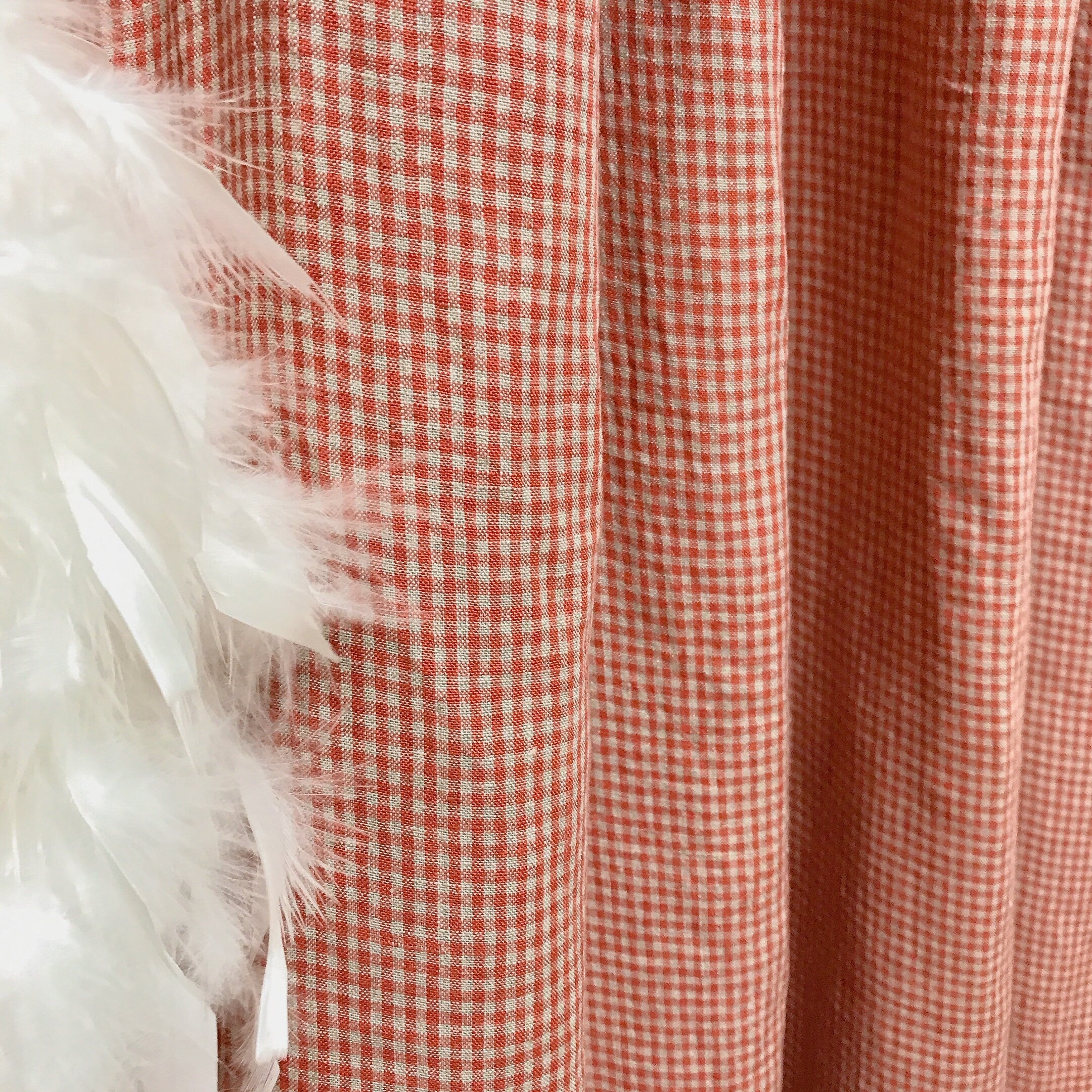Red and Natural Beige Mini Gingham Curtain