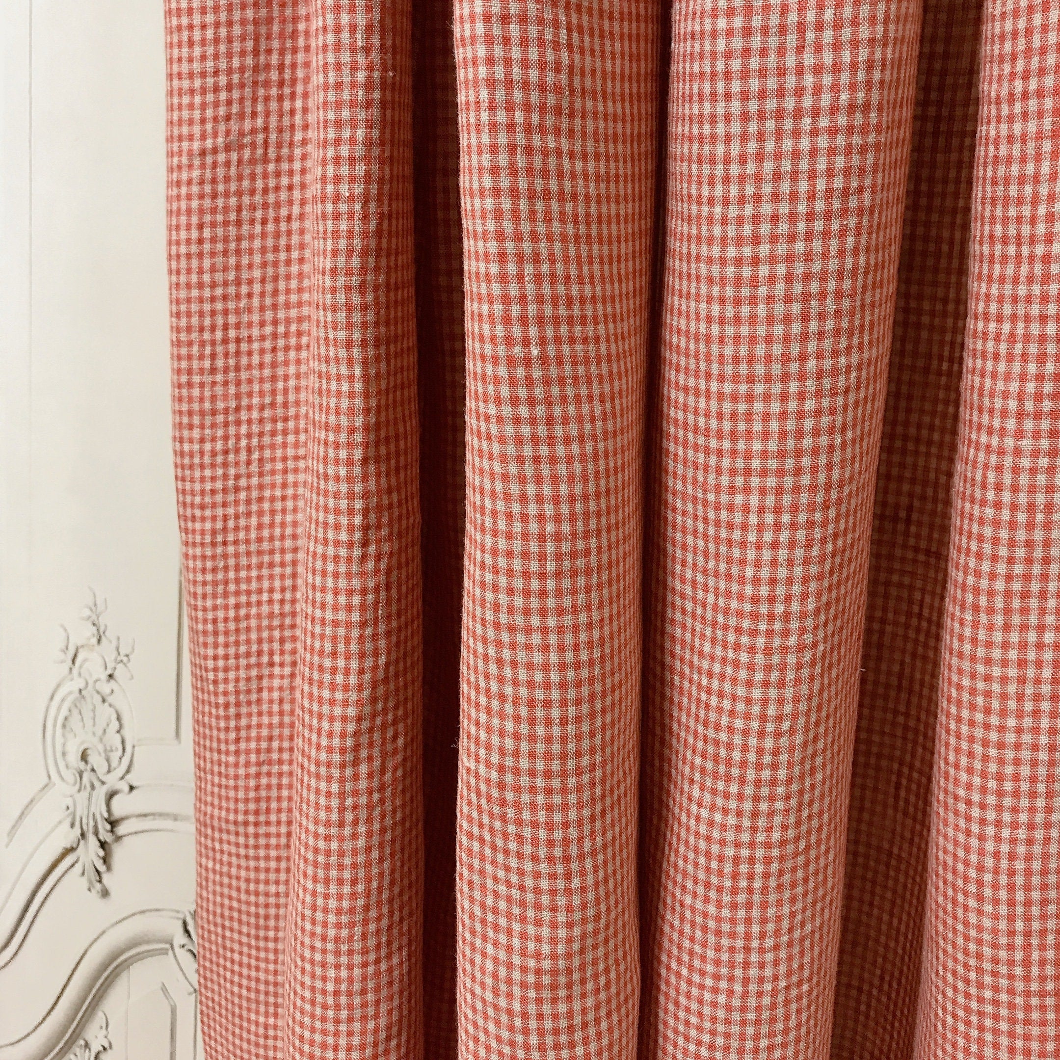 Red and Natural Beige Mini Gingham Curtain