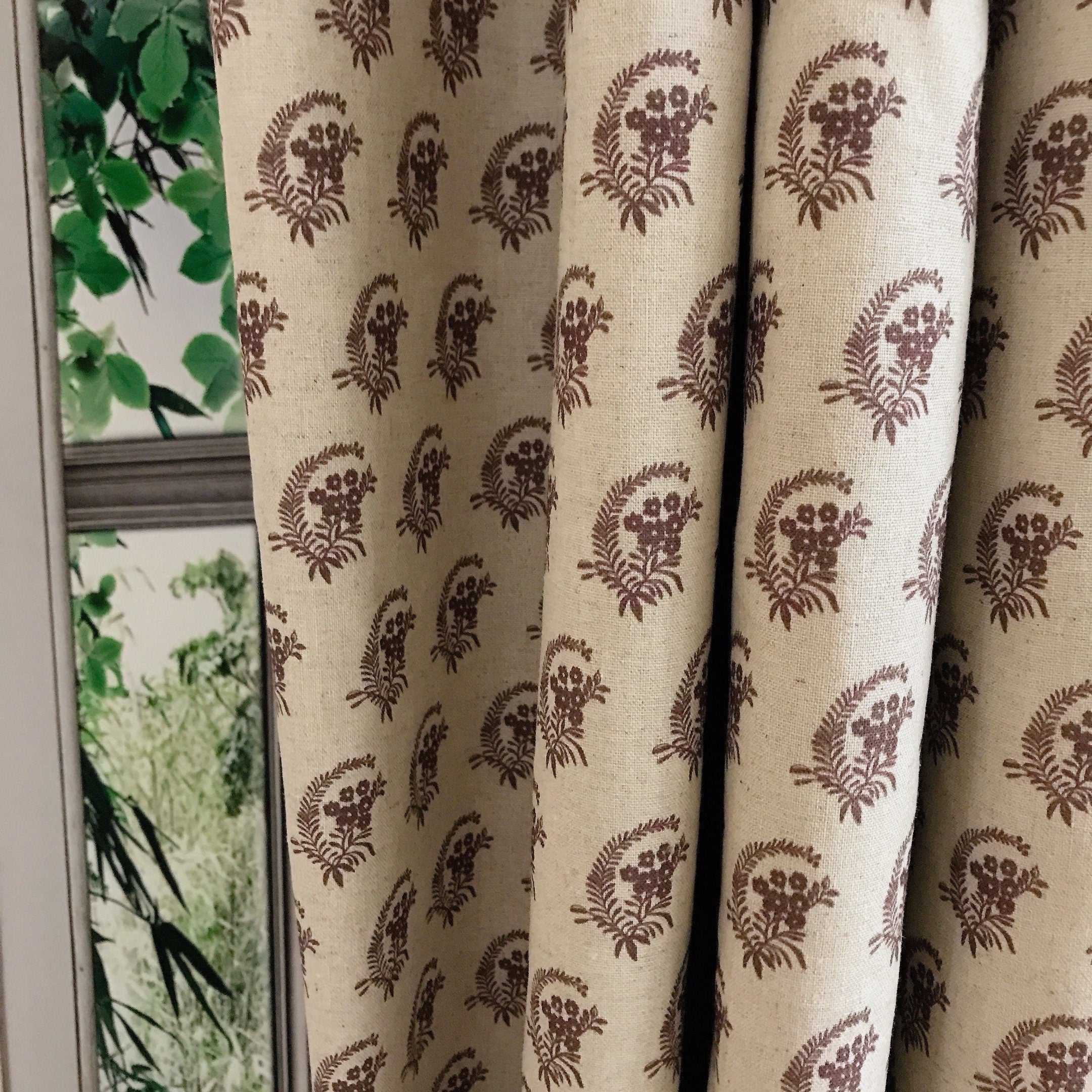 Brown Leafy Floral Curtain on Natural Beige