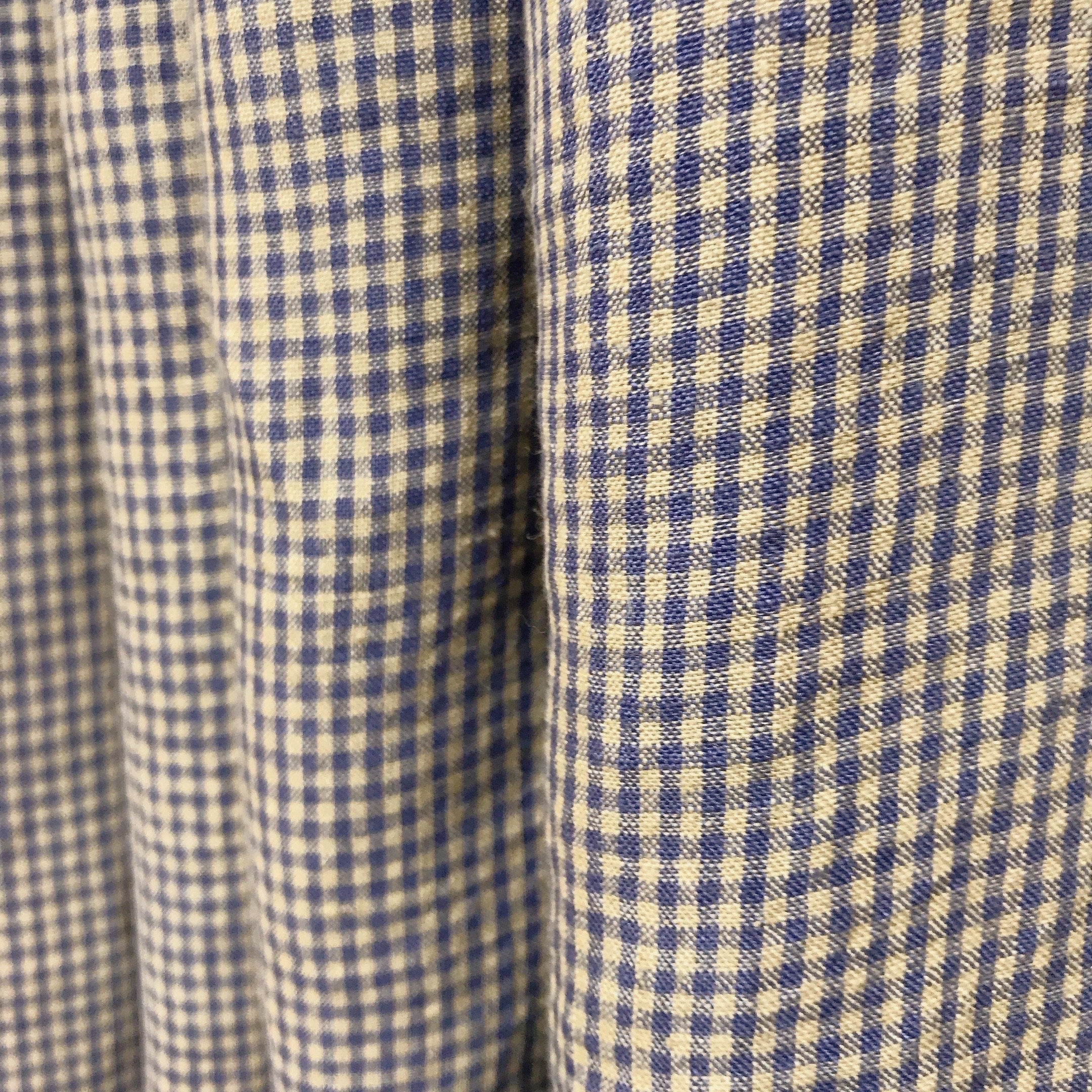 Blue and Natural Beige Tiny Plaid Curtain