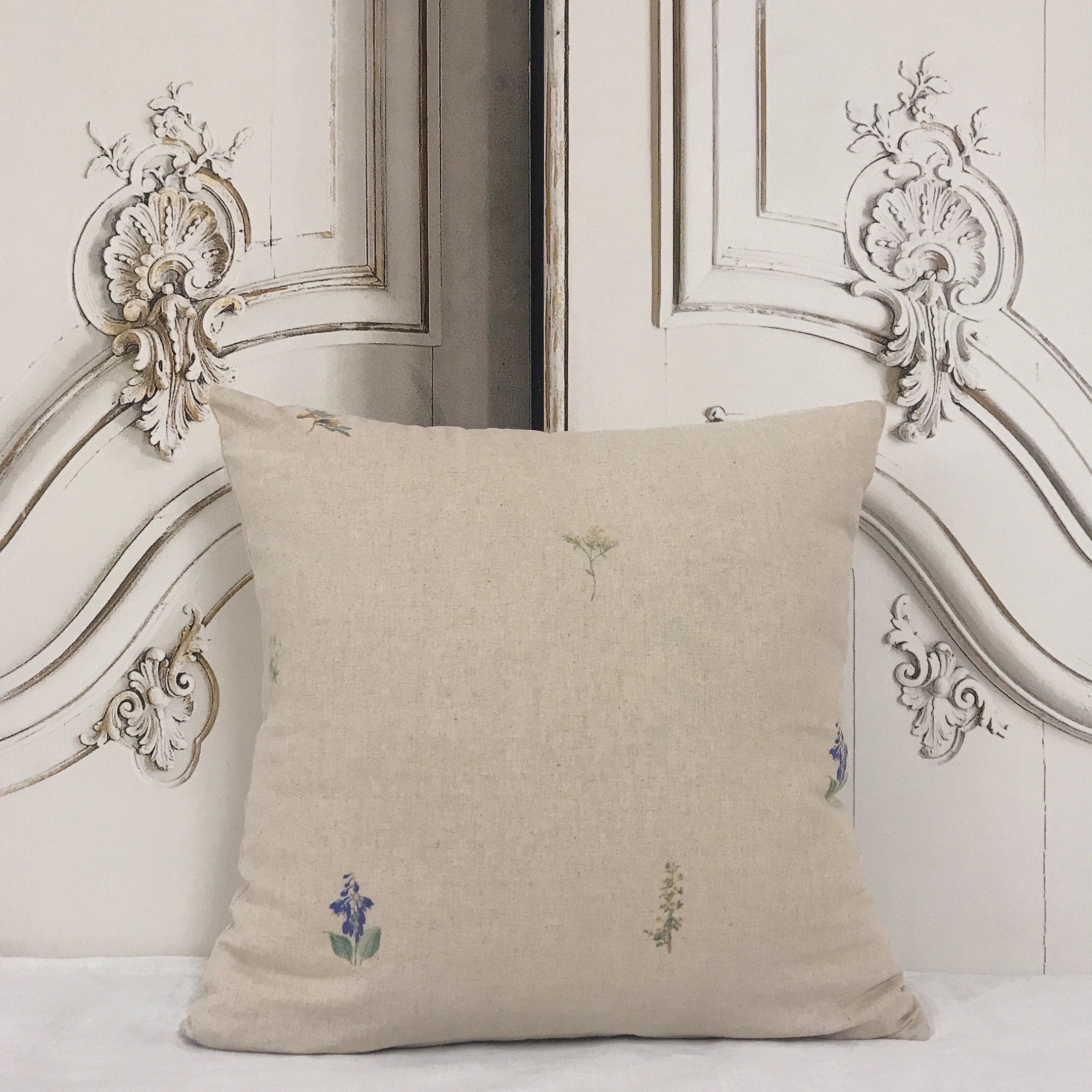 Subtle Botanical Euro Sham Cover on Natural Beige