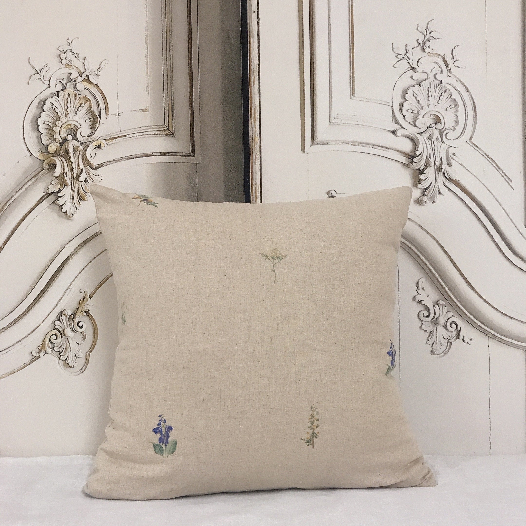 Subtle Botanical Euro Sham Cover on Natural Beige