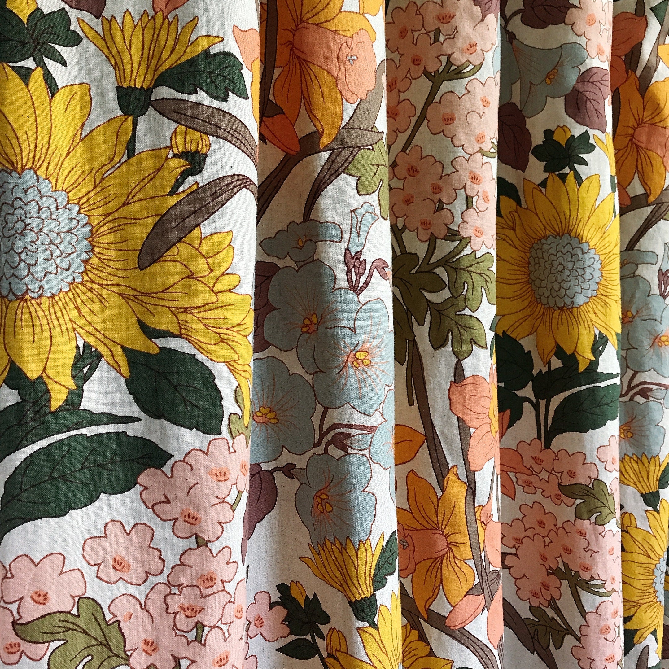 Sunflower Blossom Curtain on Natural Beige