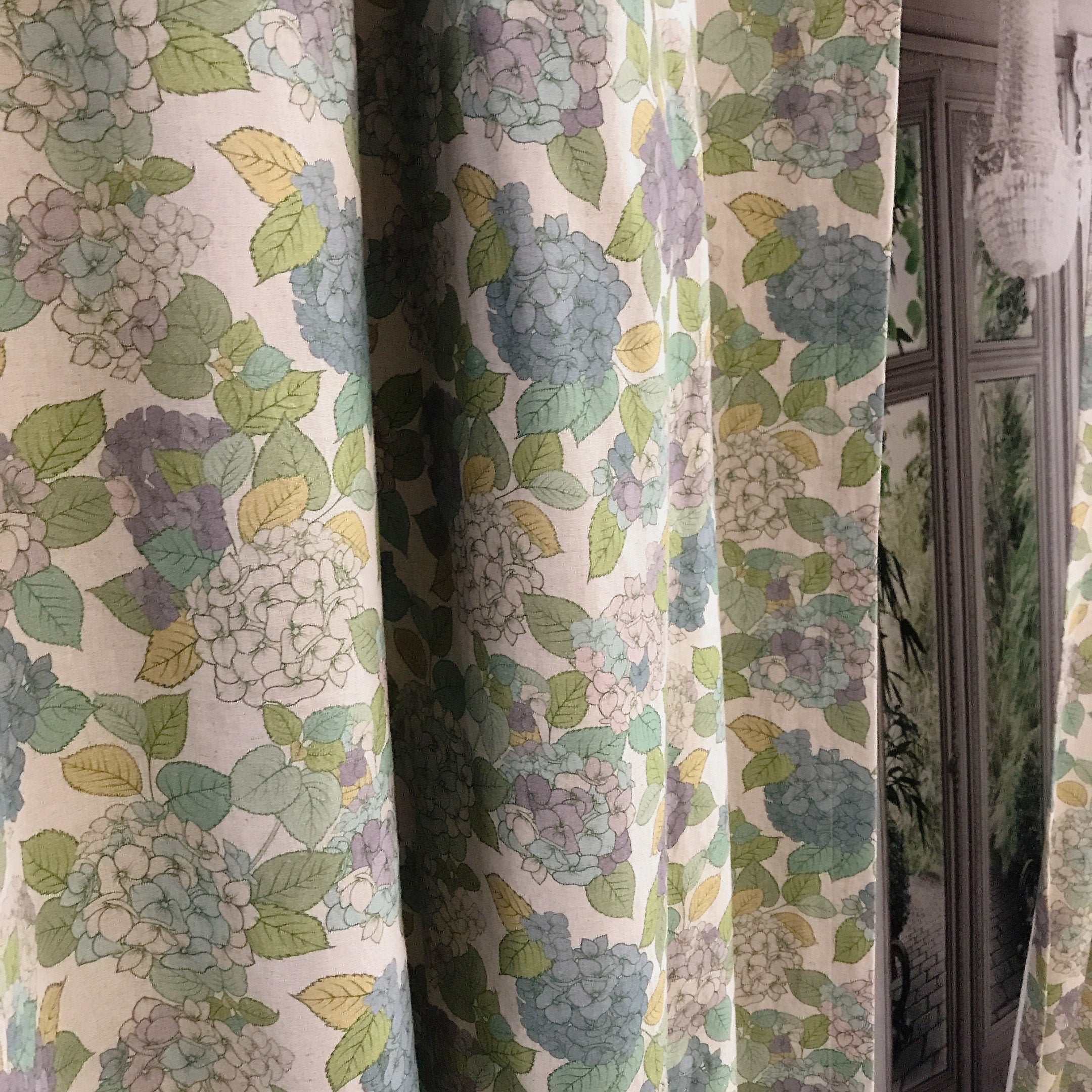 Purple Hydrangea Curtain on Natural Beige