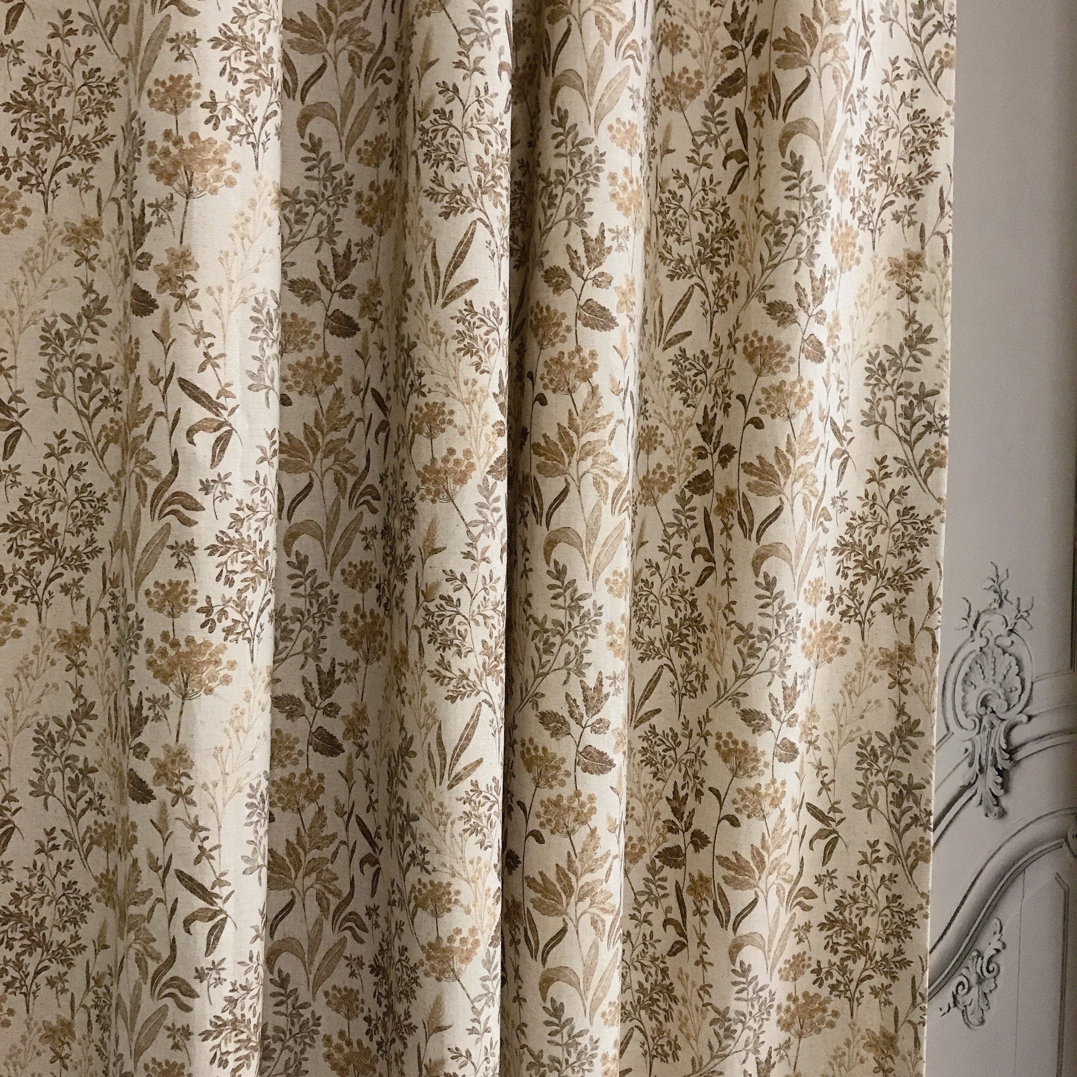 Brown Herbal Floral Curtain on Natural Beige