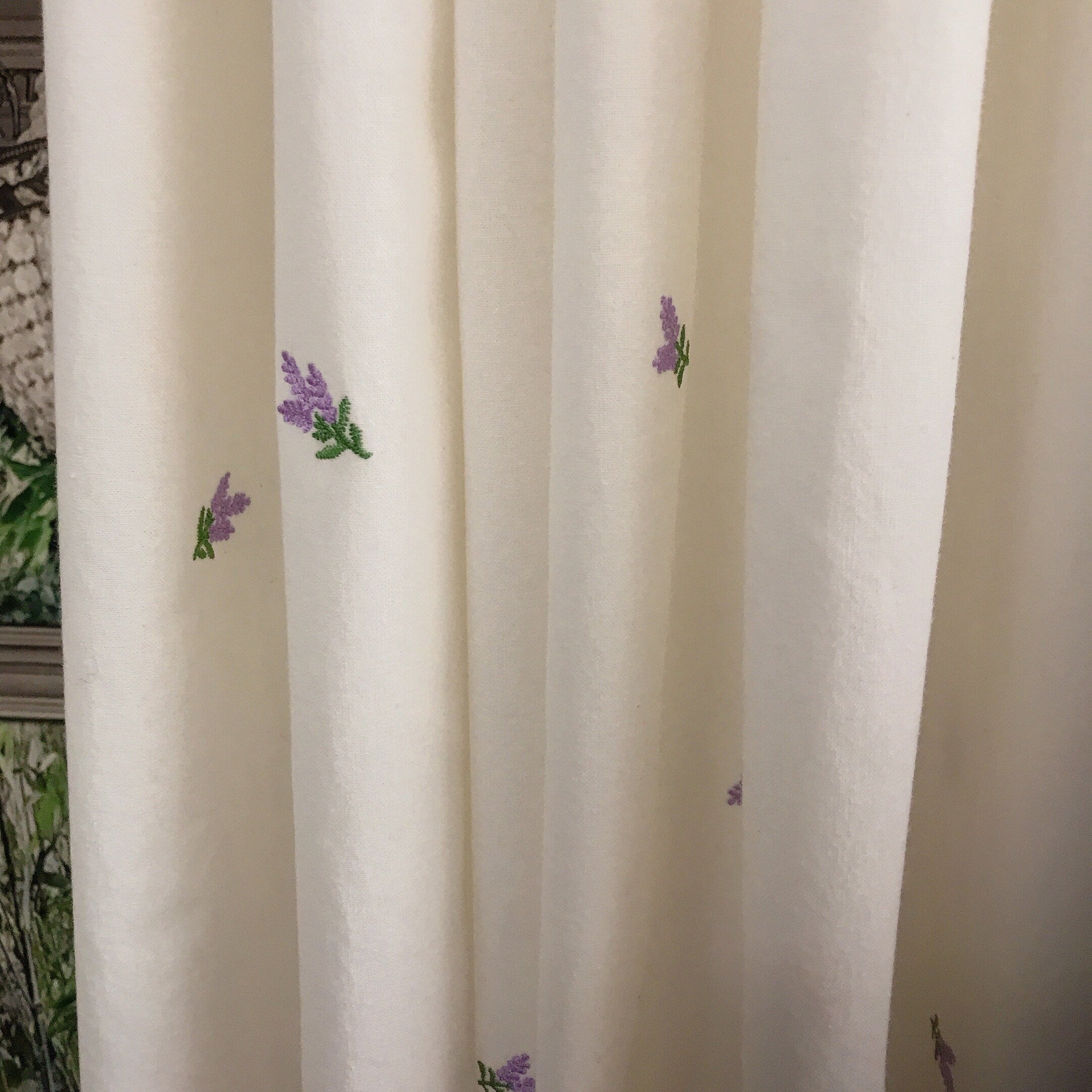 Lavender Floral Embroidered Curtain on Ivory