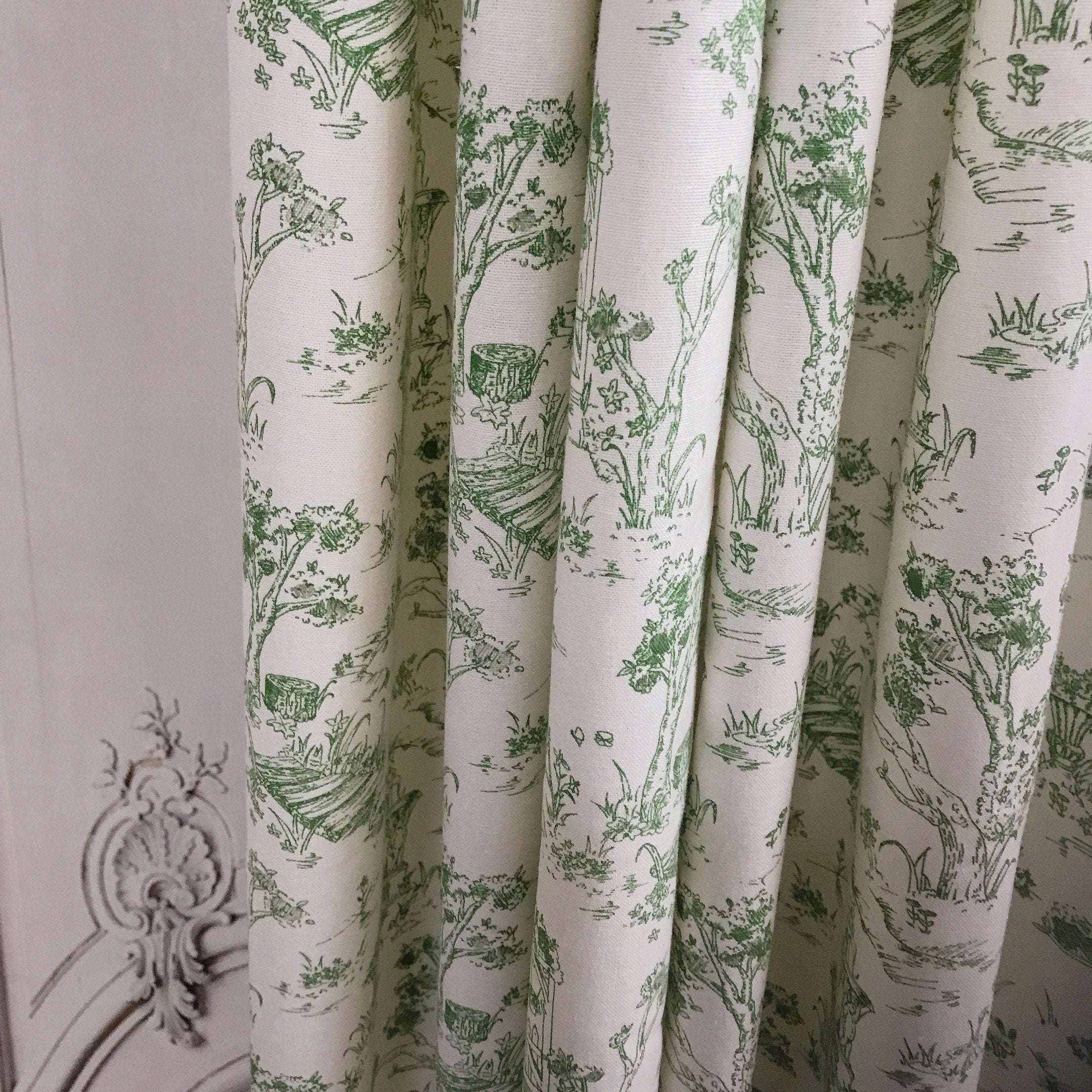Green Farm Scenery Curtain on Natural Beige