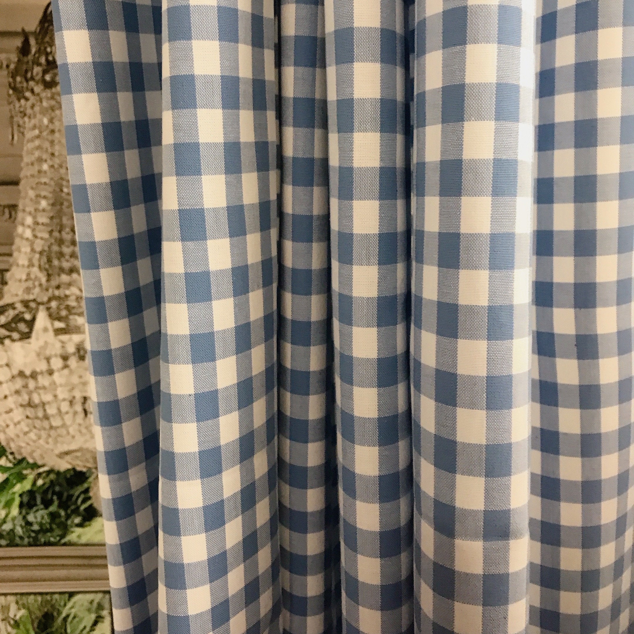 Light Blue and White Mini Gingham Curtain