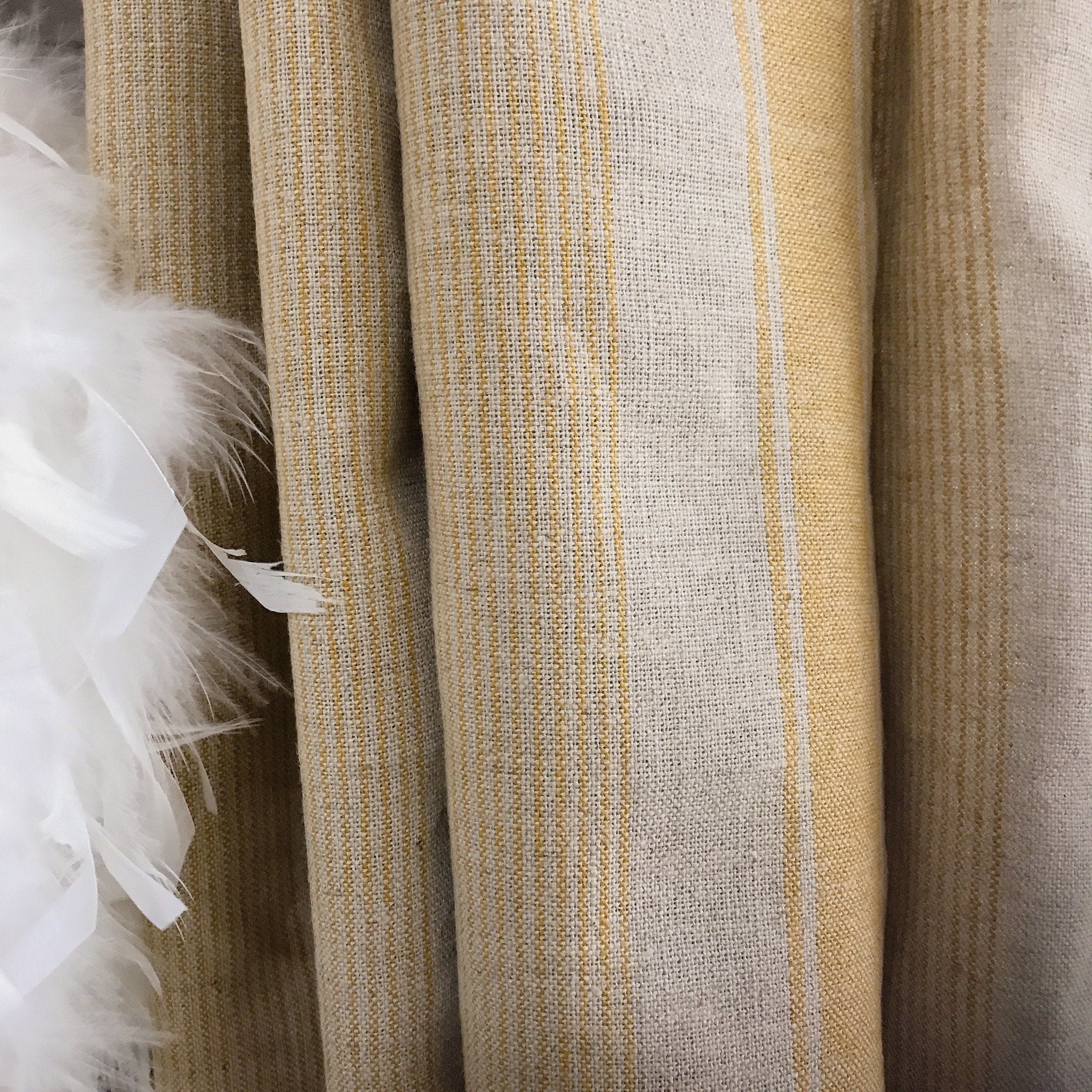Light Mustard Stripe Linen Curtain on Natural Beige