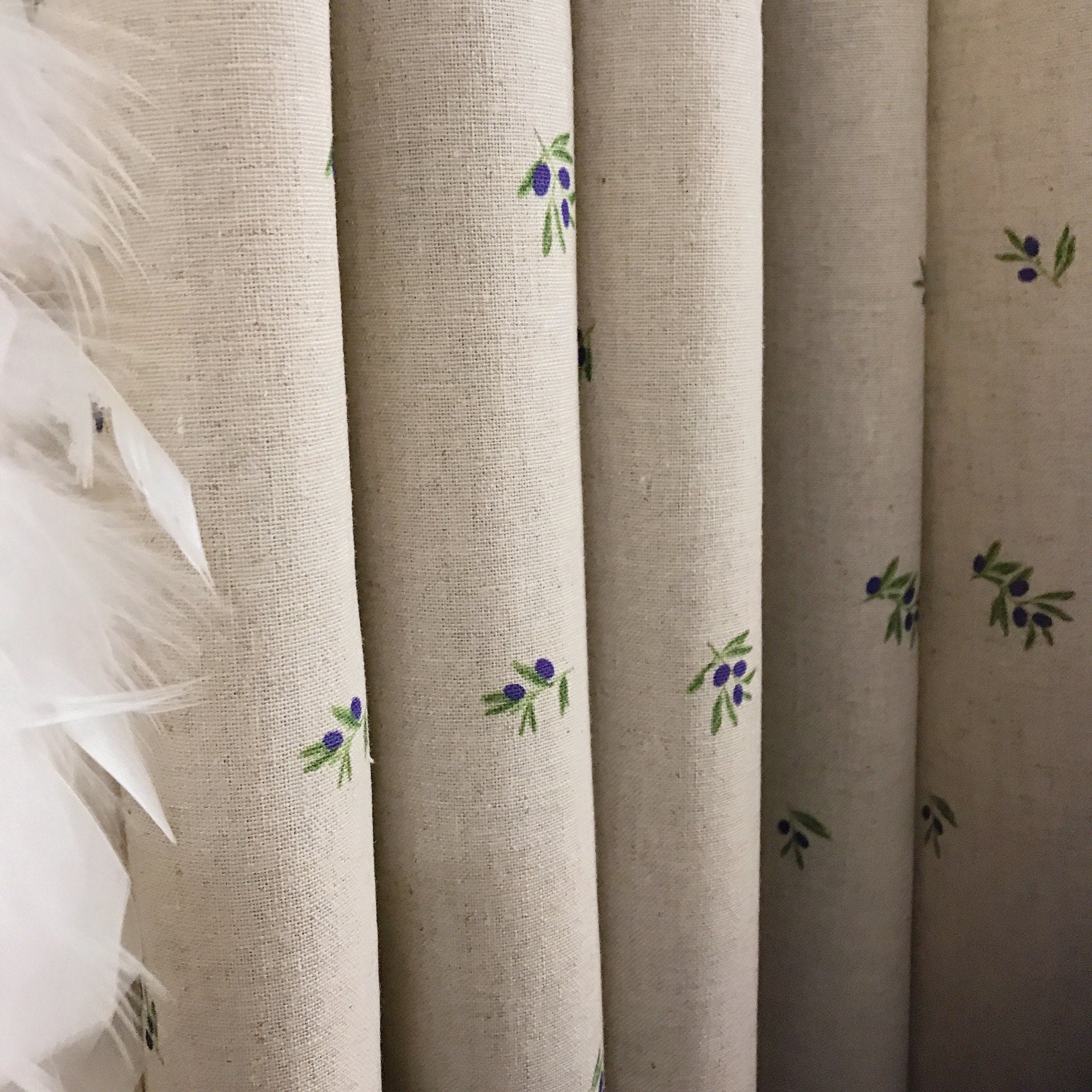 Tiny Blue Berry Pattern Curtain on Natural Beige