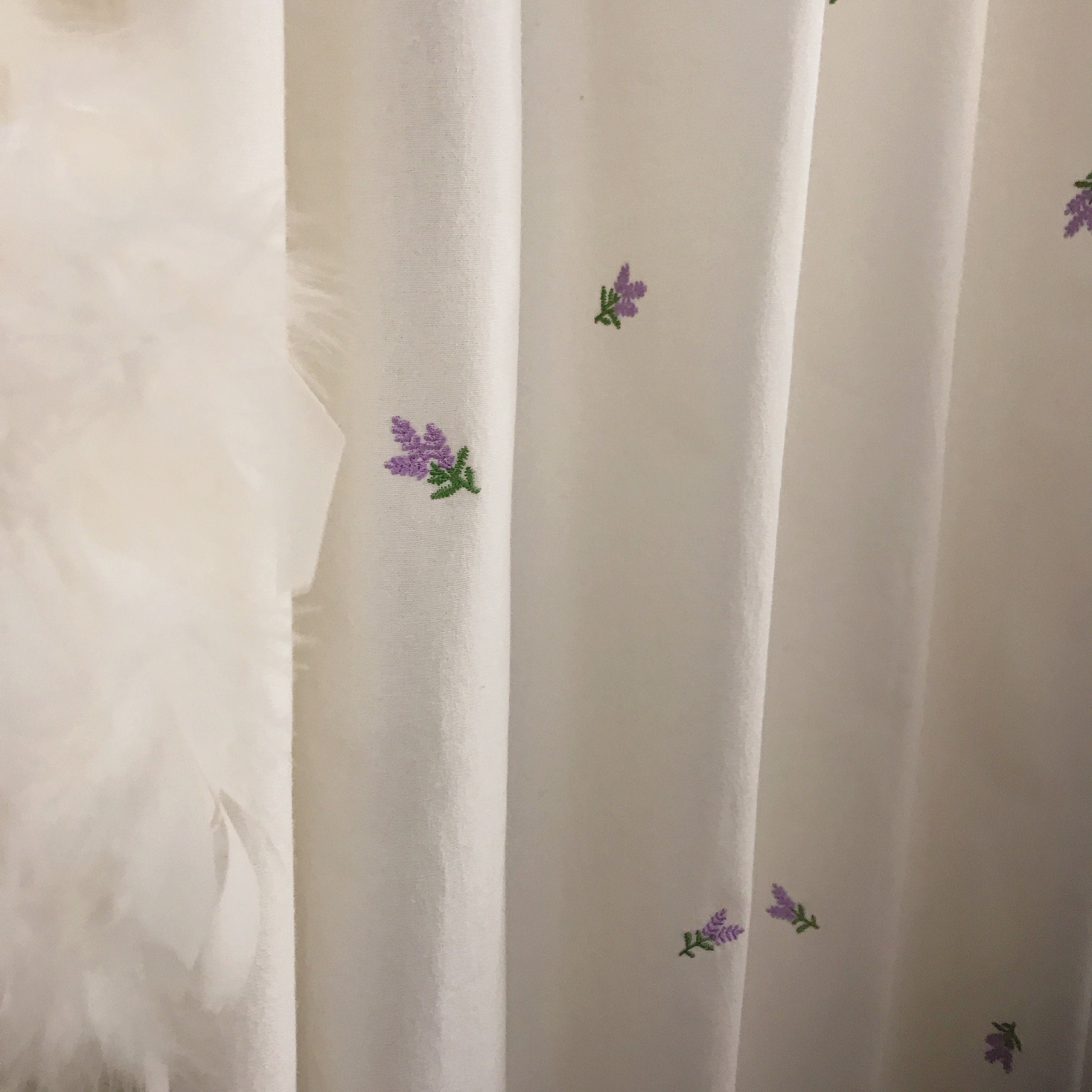 Lavender Floral Embroidered Curtain on Ivory