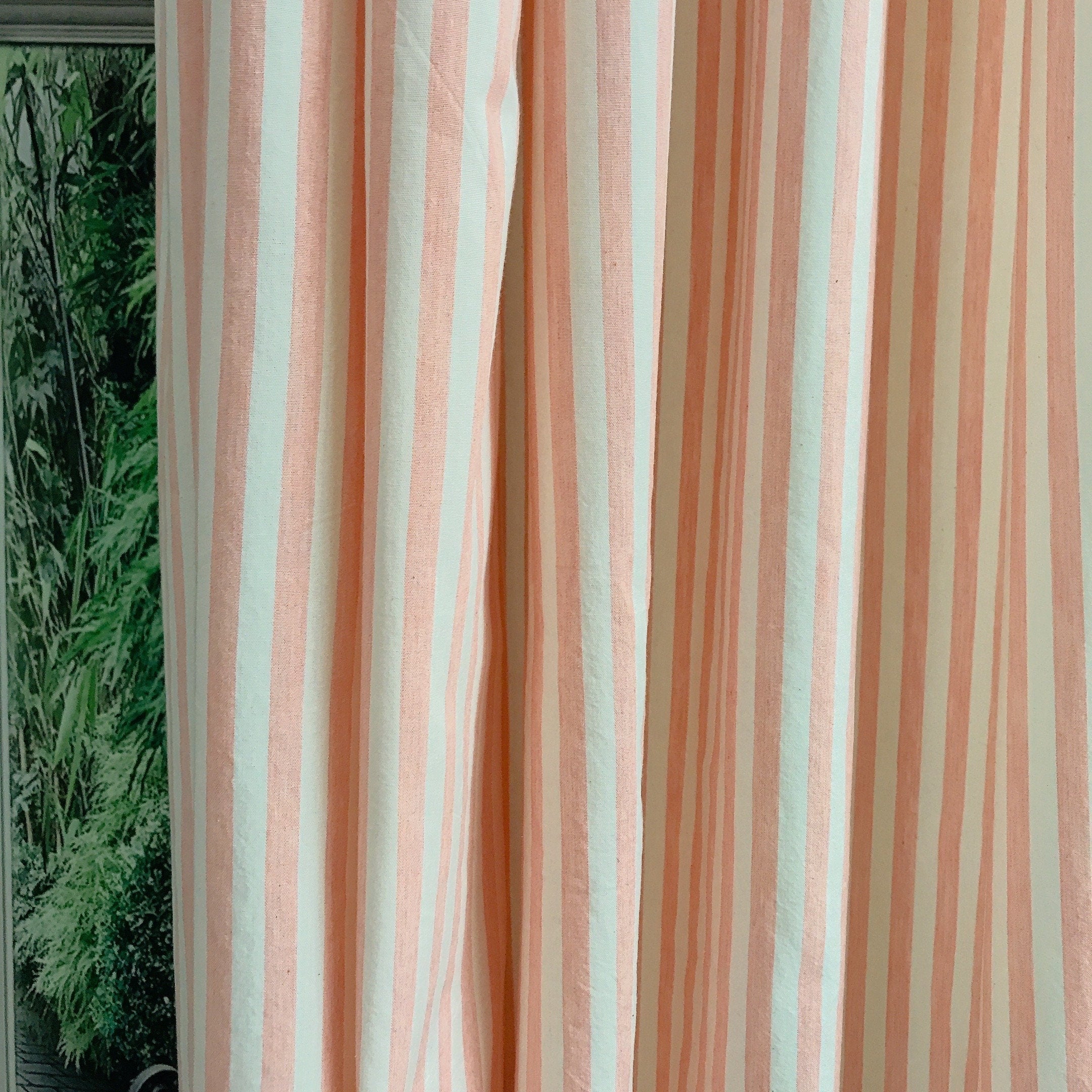 Faded Light Coral Pink Stripe Curtain on Ivory
