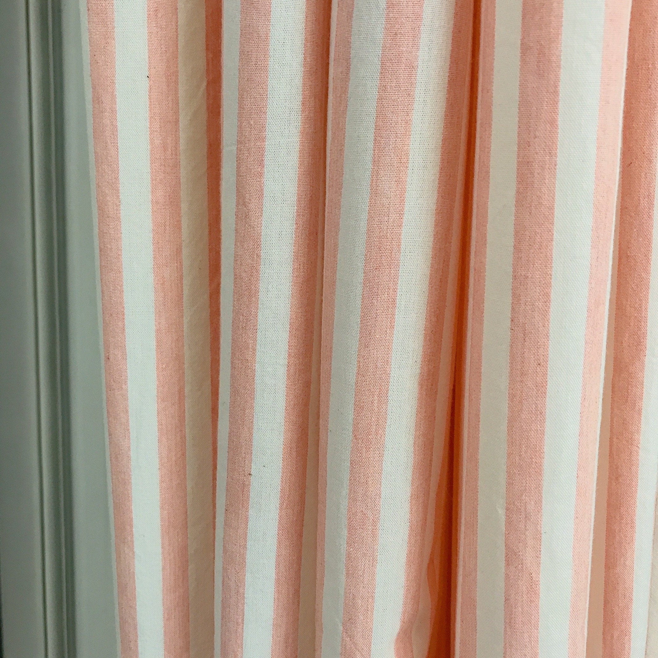 Faded Light Coral Pink Stripe Curtain on Ivory
