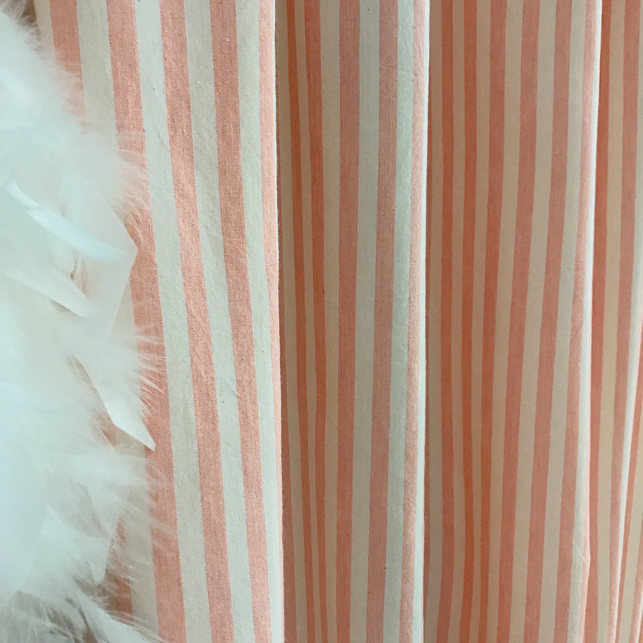 Faded Light Coral Pink Stripe Curtain on Ivory
