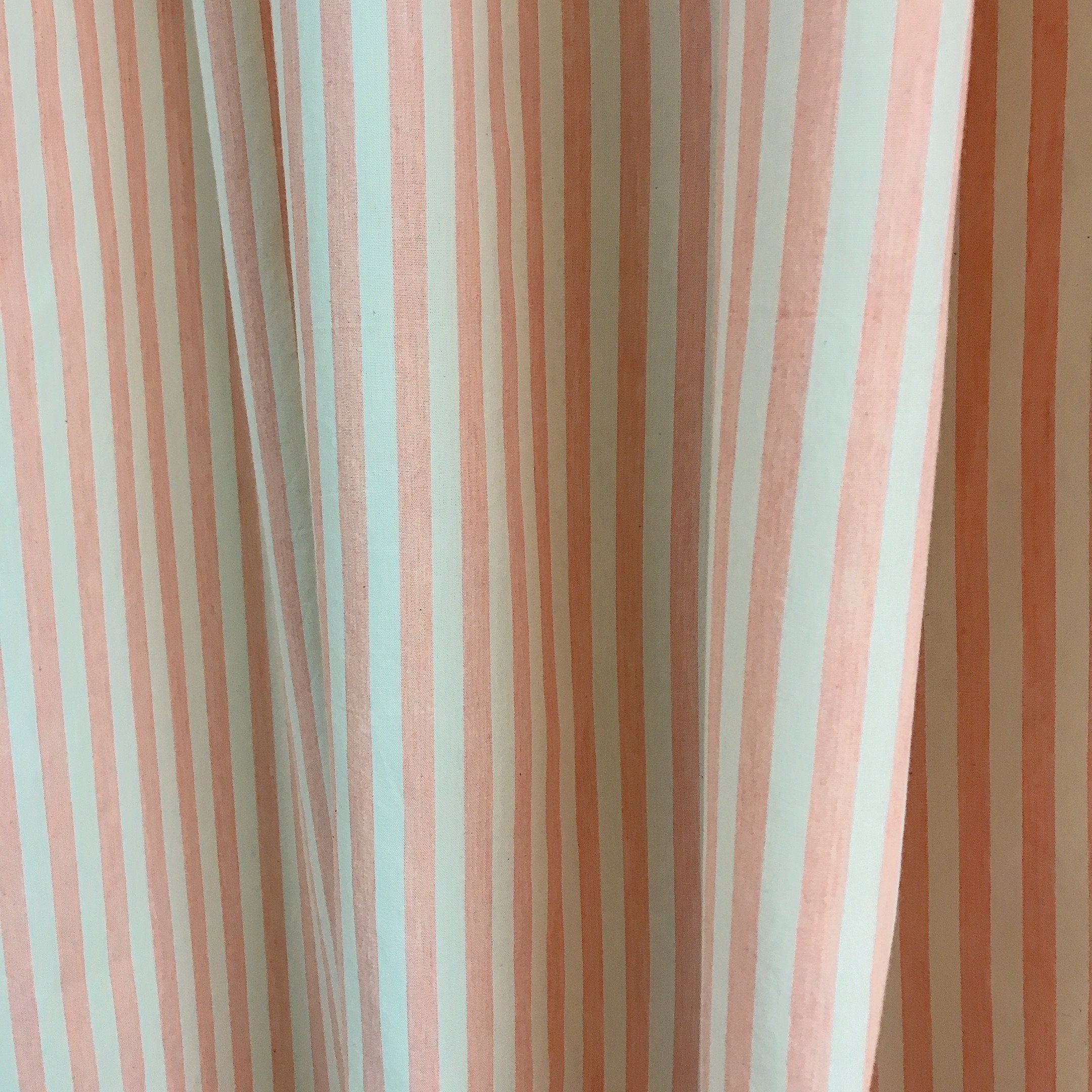 Faded Light Coral Pink Stripe Curtain on Ivory