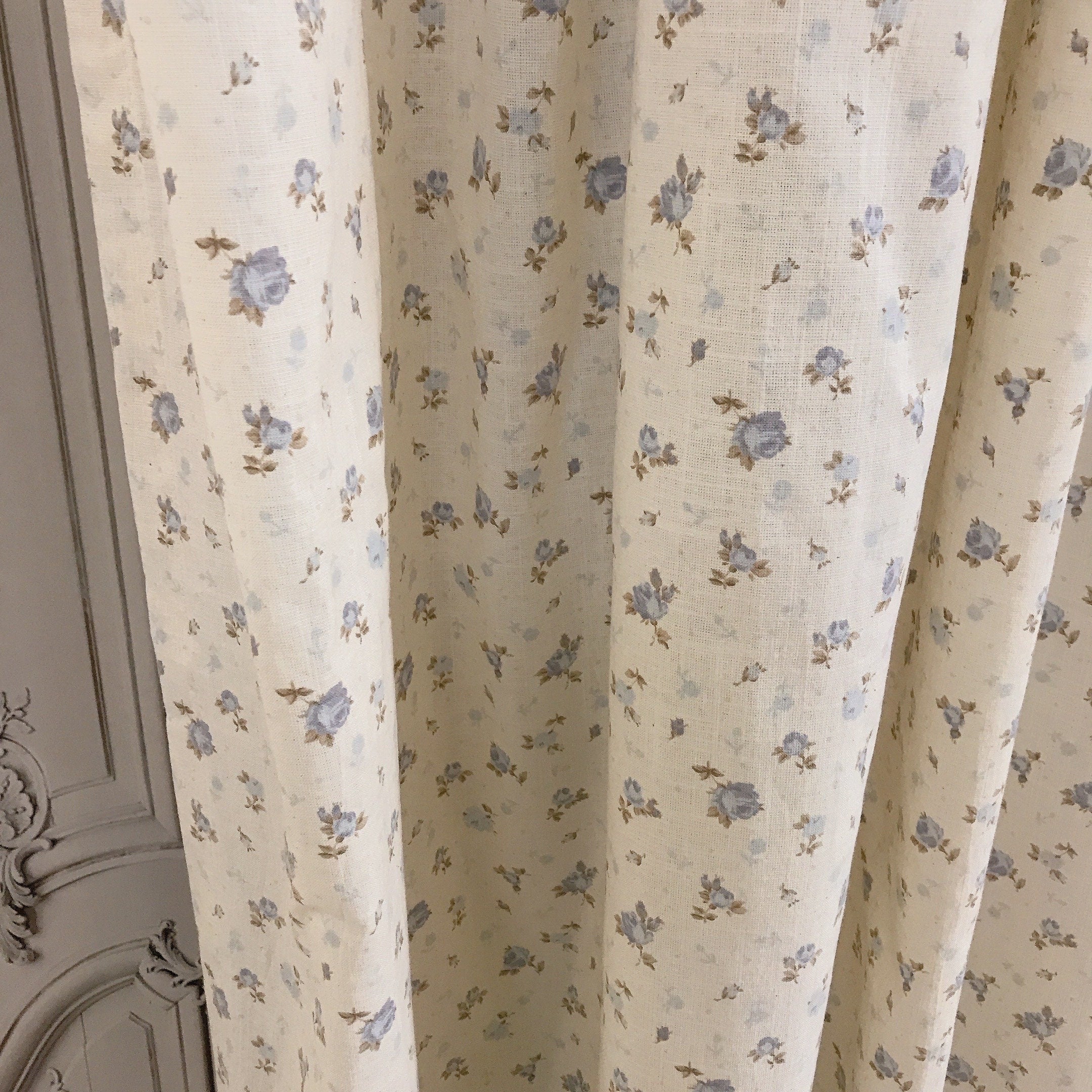 Blue and Purple Floral Curtain on Natural Beige