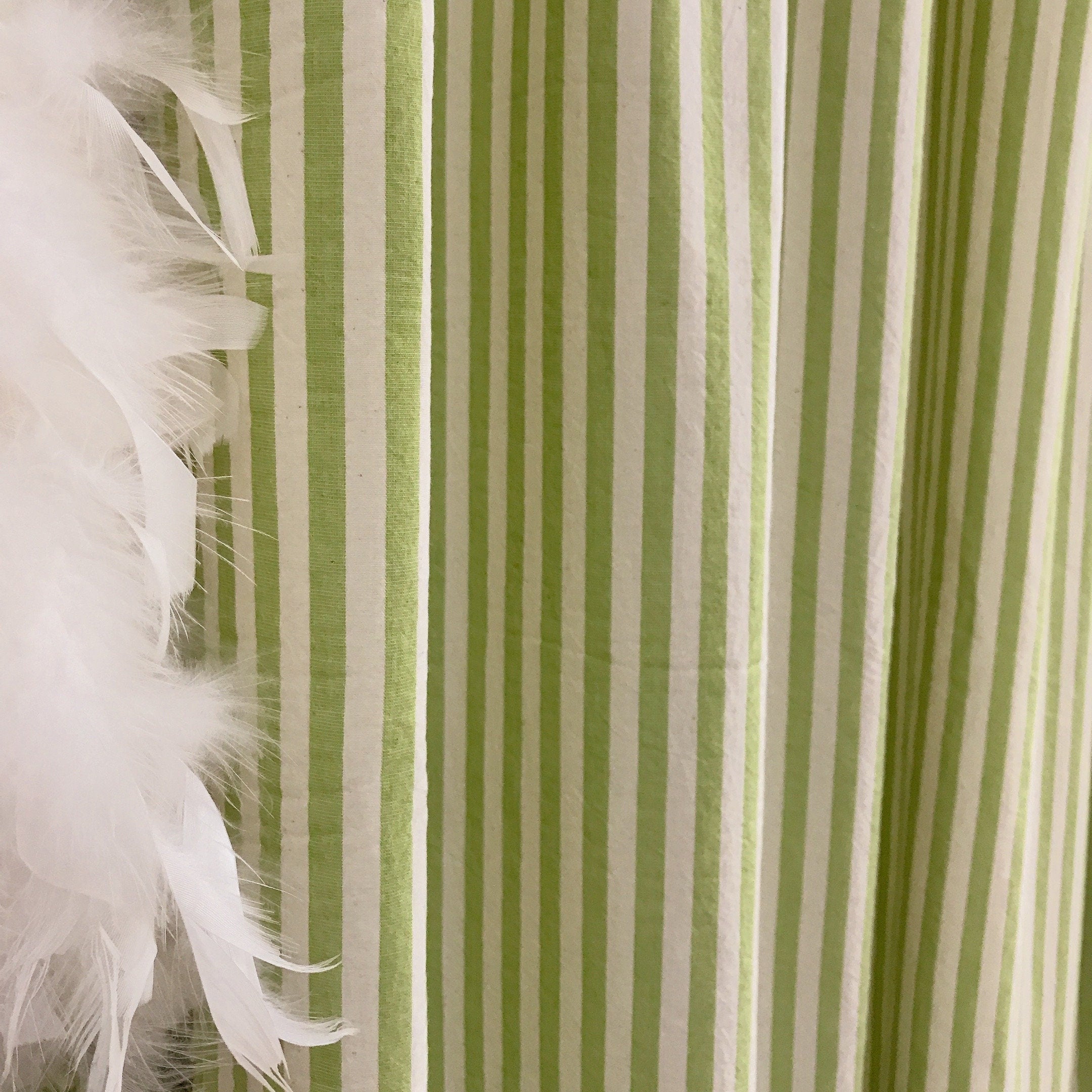 Faded Olive Green Stripe Curtain on Ivory