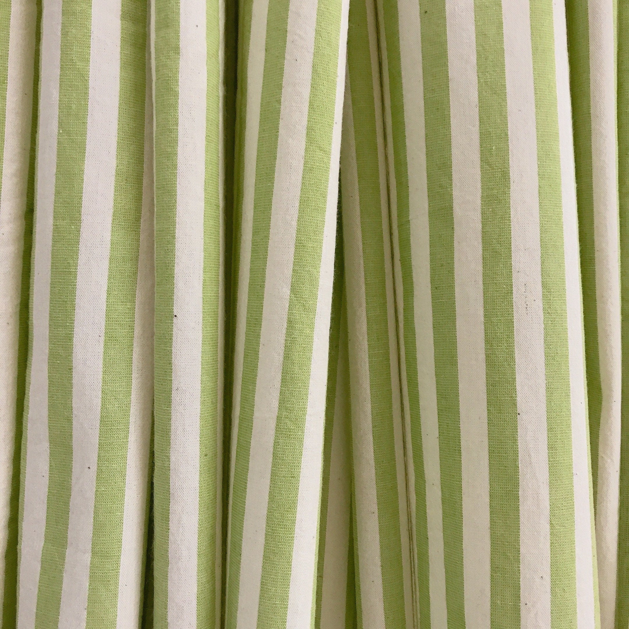 Faded Olive Green Stripe Curtain on Ivory