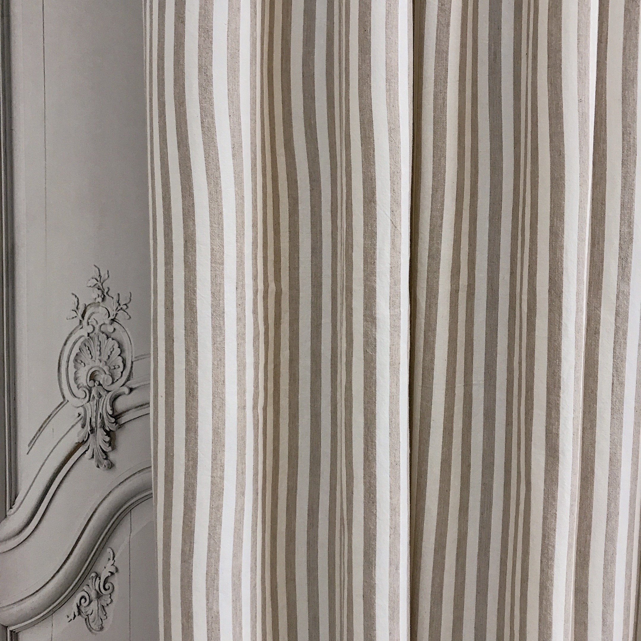 Faded Light Brown Stripe Curtain on Ivory