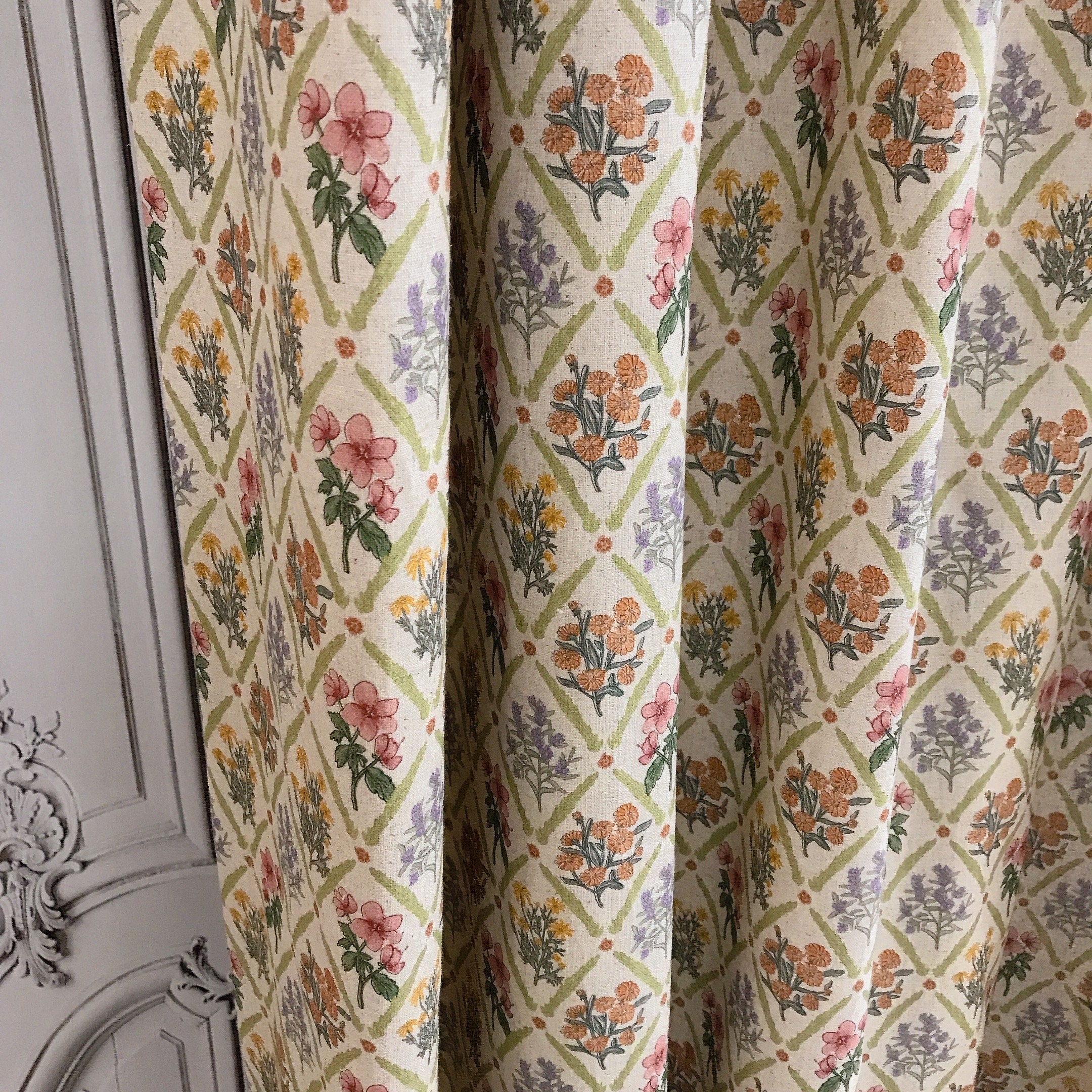 Floral Rhombus Curtain on Natural Beige