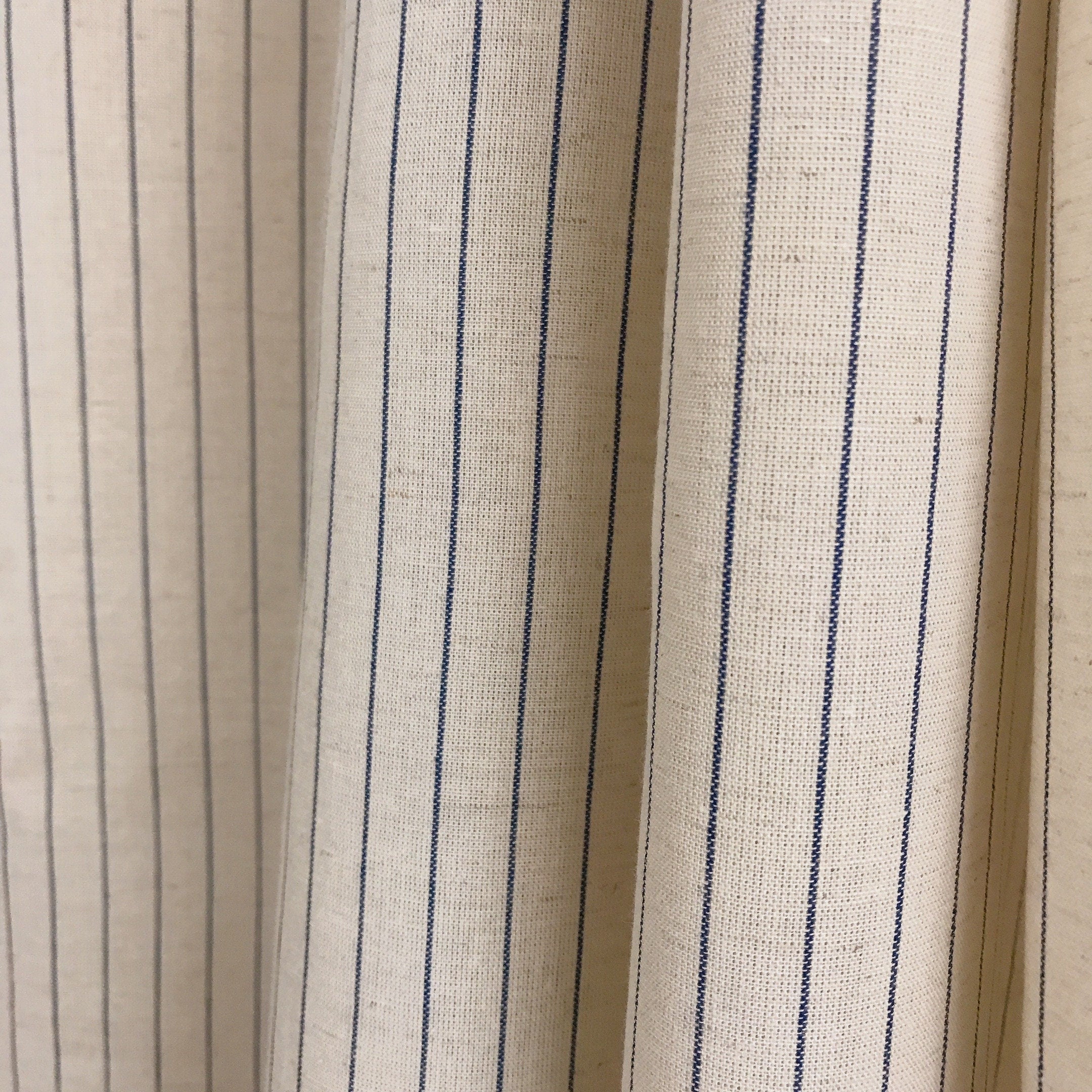 Indigo Blue Stripe Curtain on Natural Beige