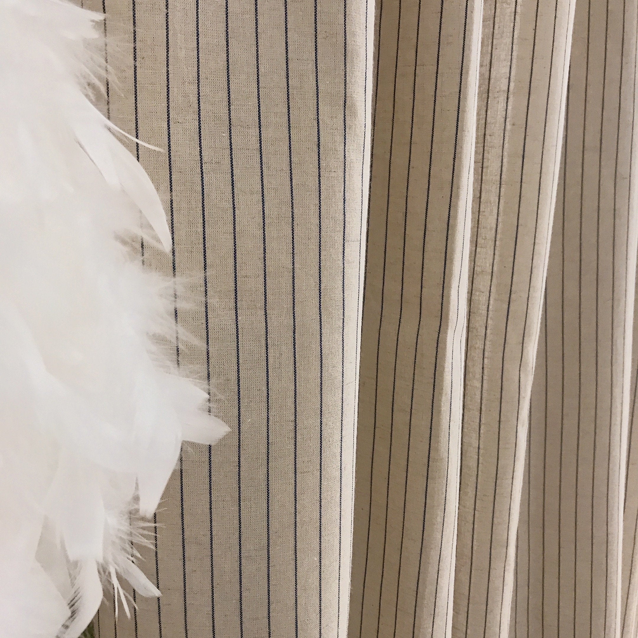 Indigo Blue Stripe Curtain on Natural Beige
