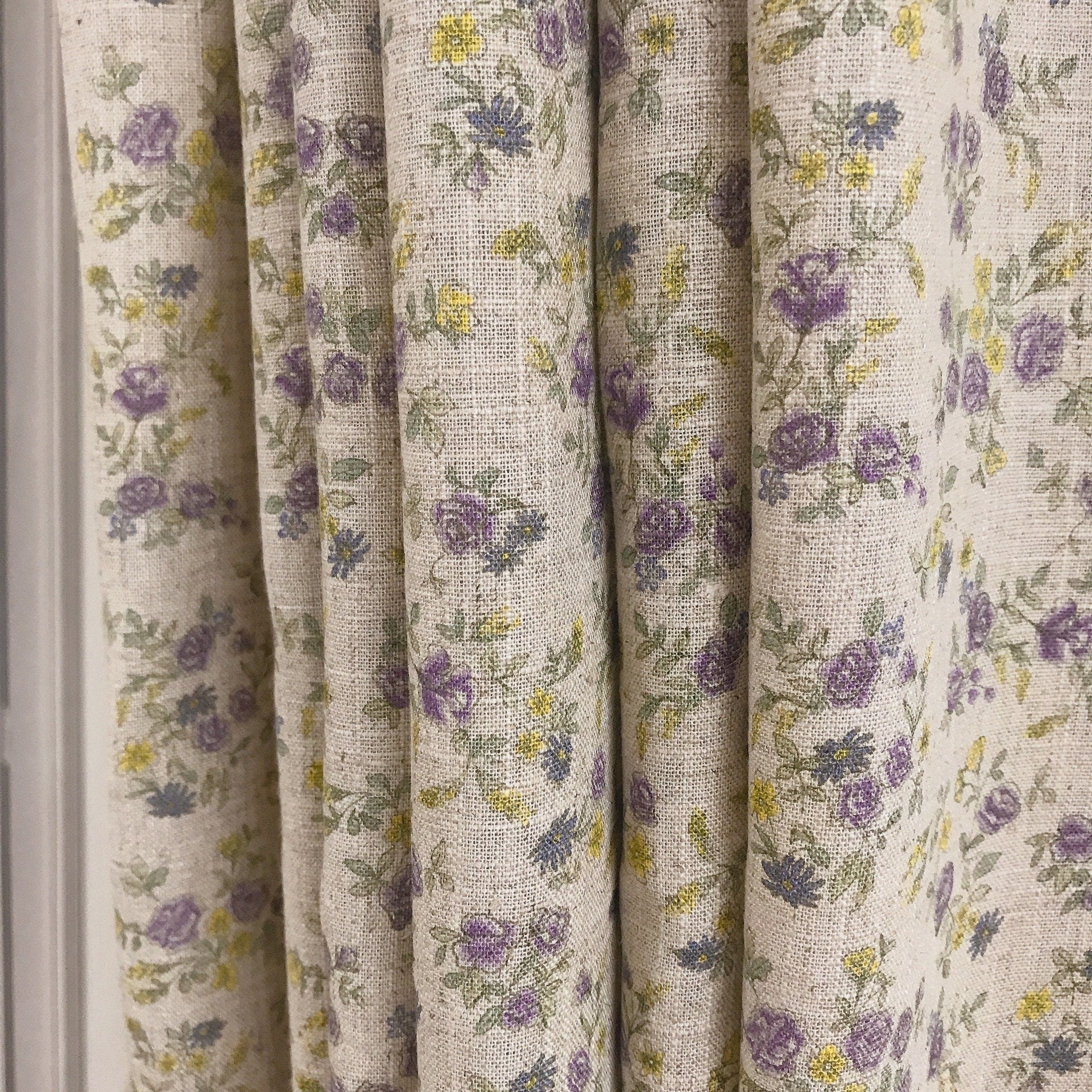 Purple and Lemon Floral Curtain on Natural Beige