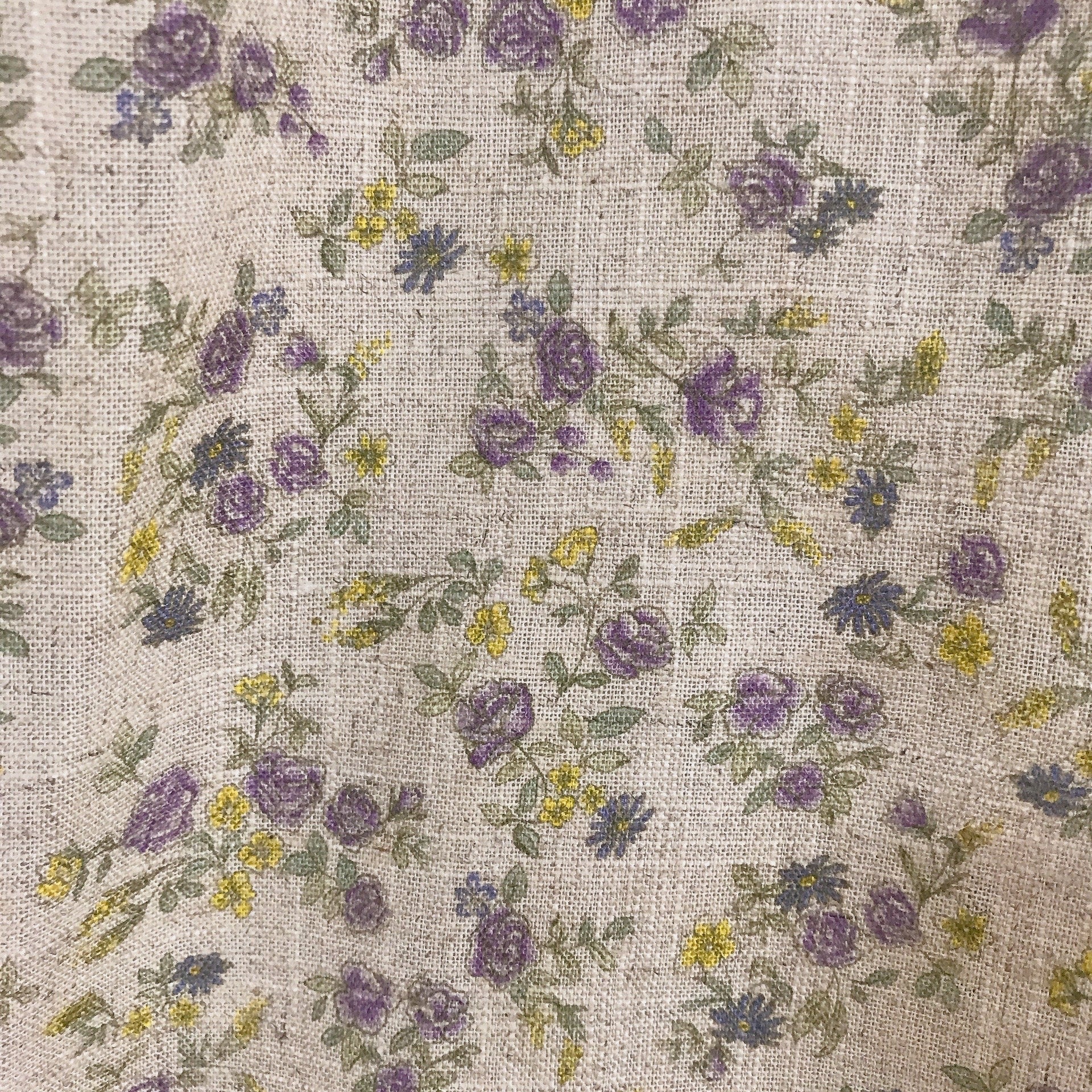 Purple and Lemon Floral Curtain on Natural Beige