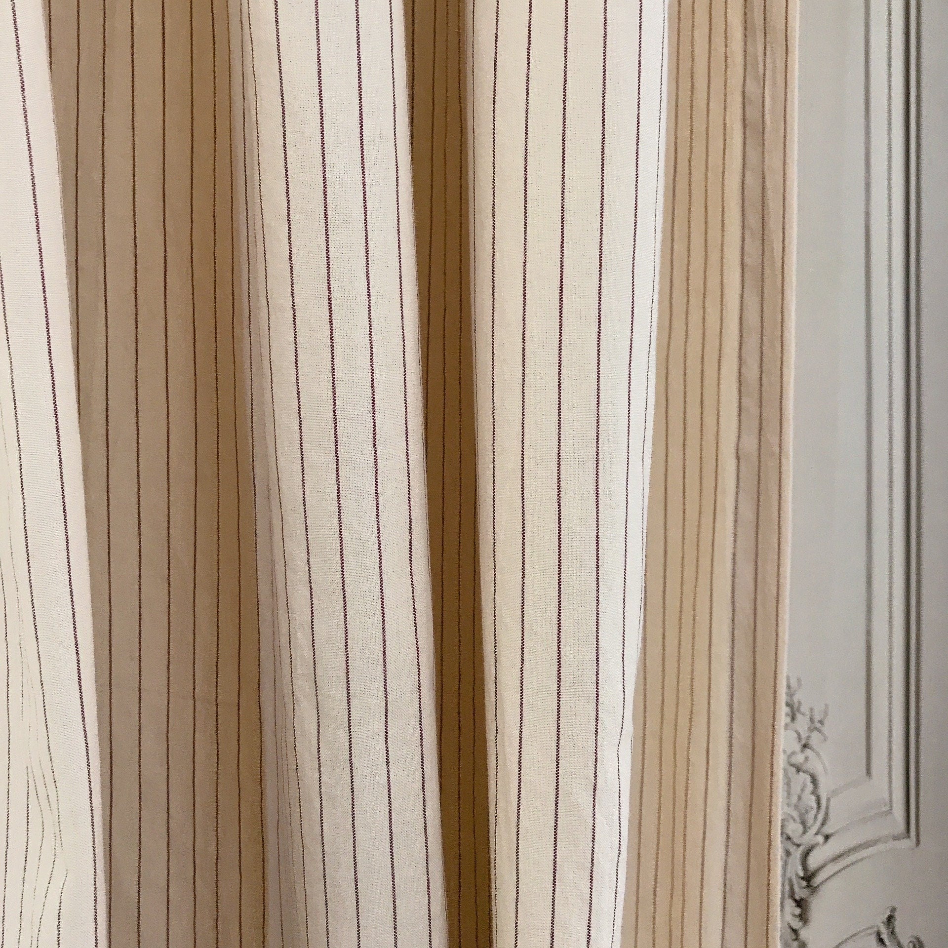 Burgundy Stripe Curtain on Natural Beige