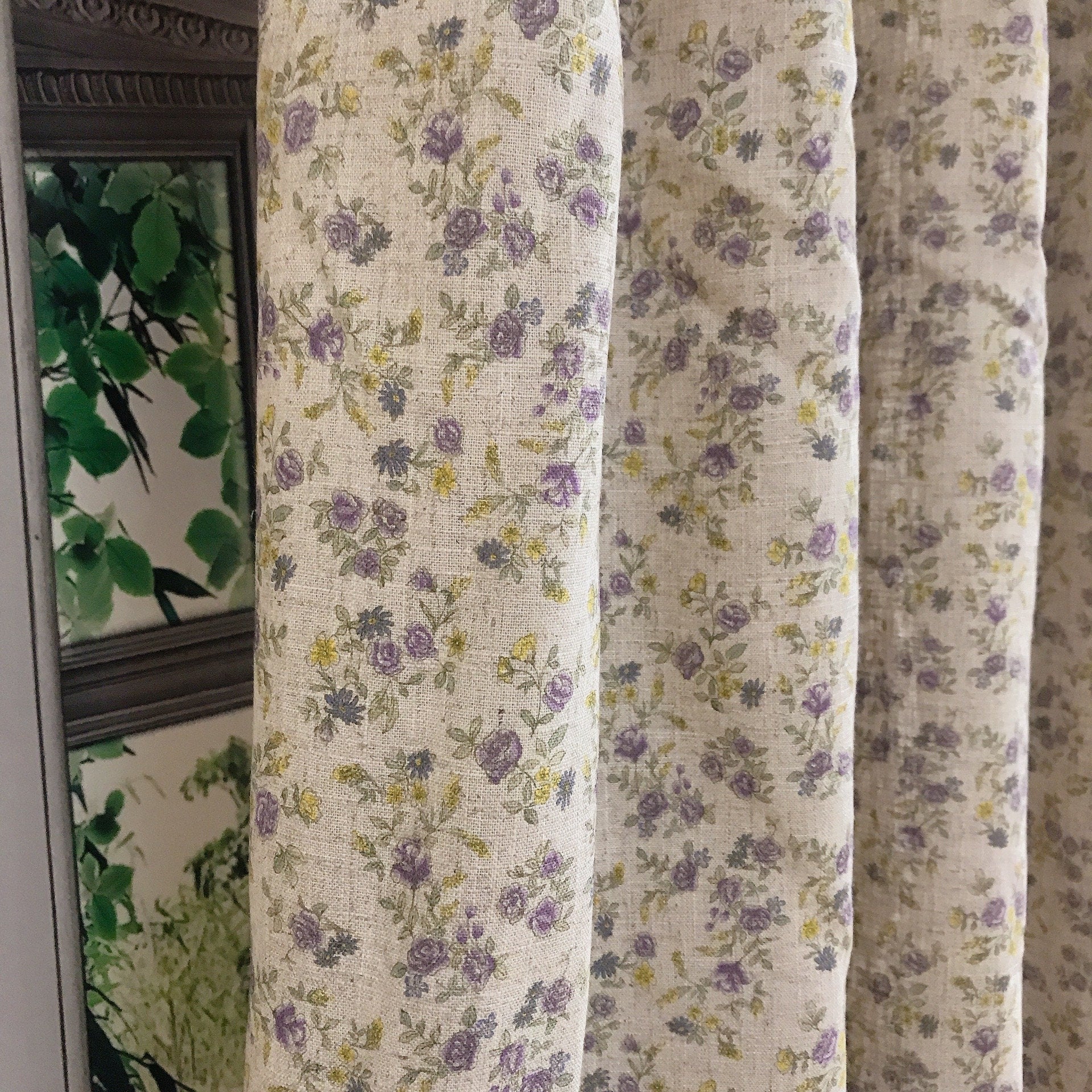 Purple and Lemon Floral Curtain on Natural Beige