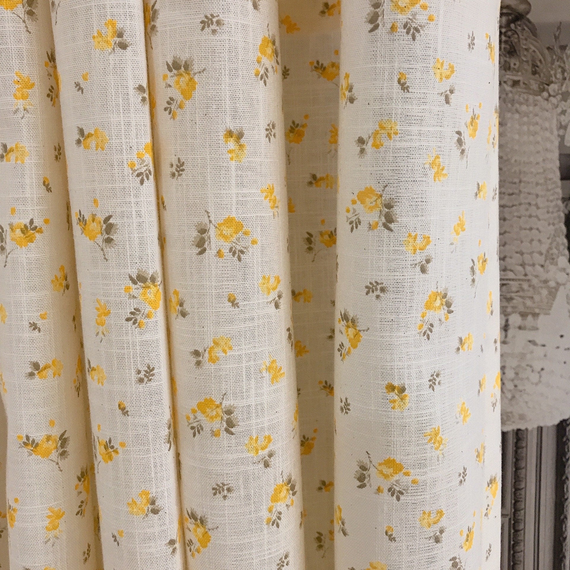 Forsythia Yellow Floral Curtain on Natural Beige