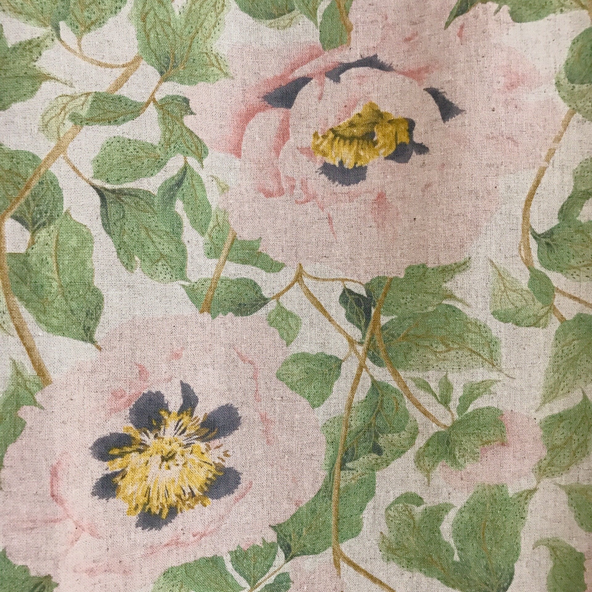 Pale Pink Peony Curtain on Natural Beige