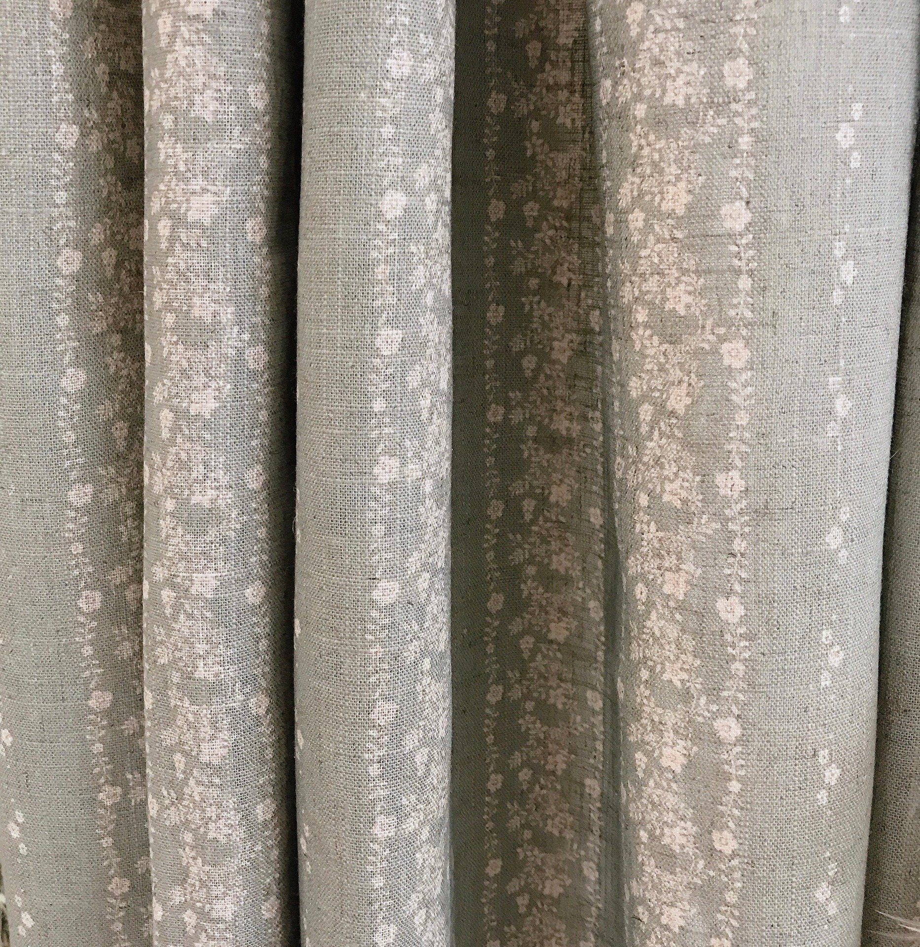 Natural Beige Vertical Floral Curtain on Dark Mint