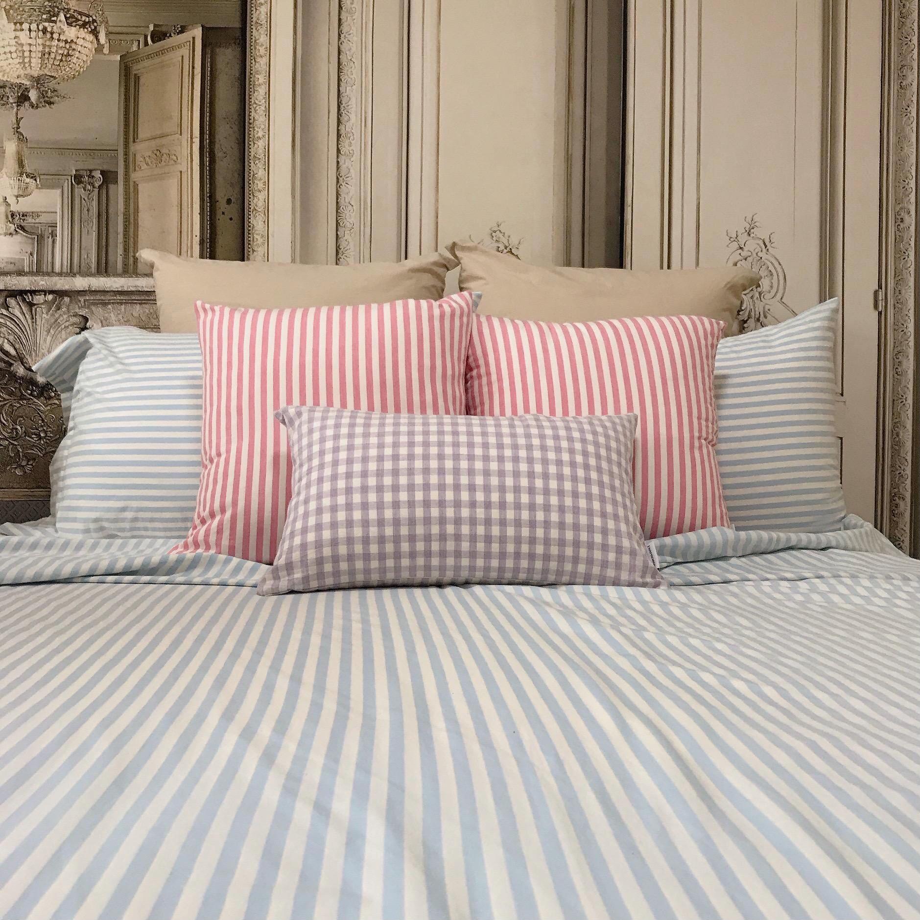 Modern Vintage Faded Light Blue Striped Pattern Washed Cotton Ivory Background Duvet Cover Twin Queen Full King CalKing