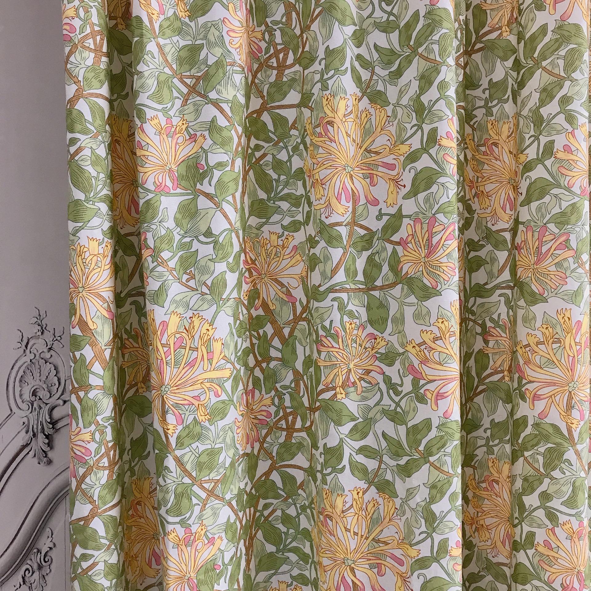 Yellow Sage Green Floral Curtain on White