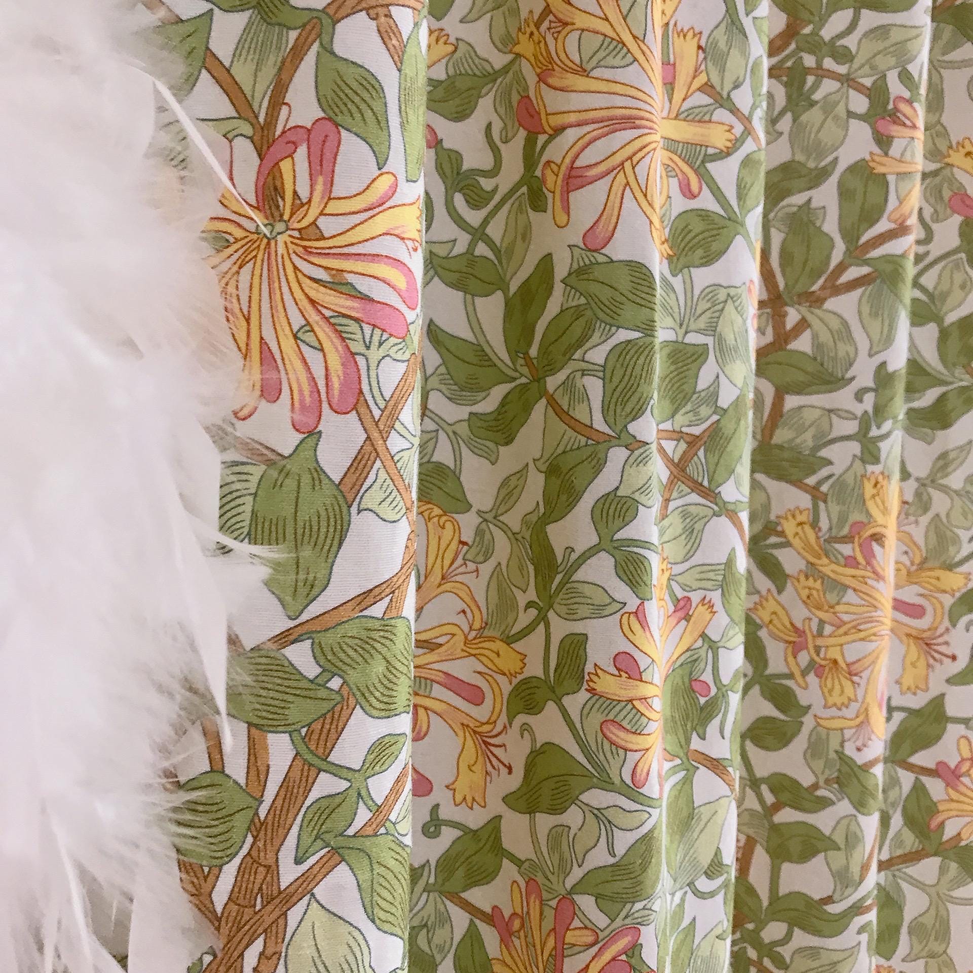 Yellow Sage Green Floral Curtain on White