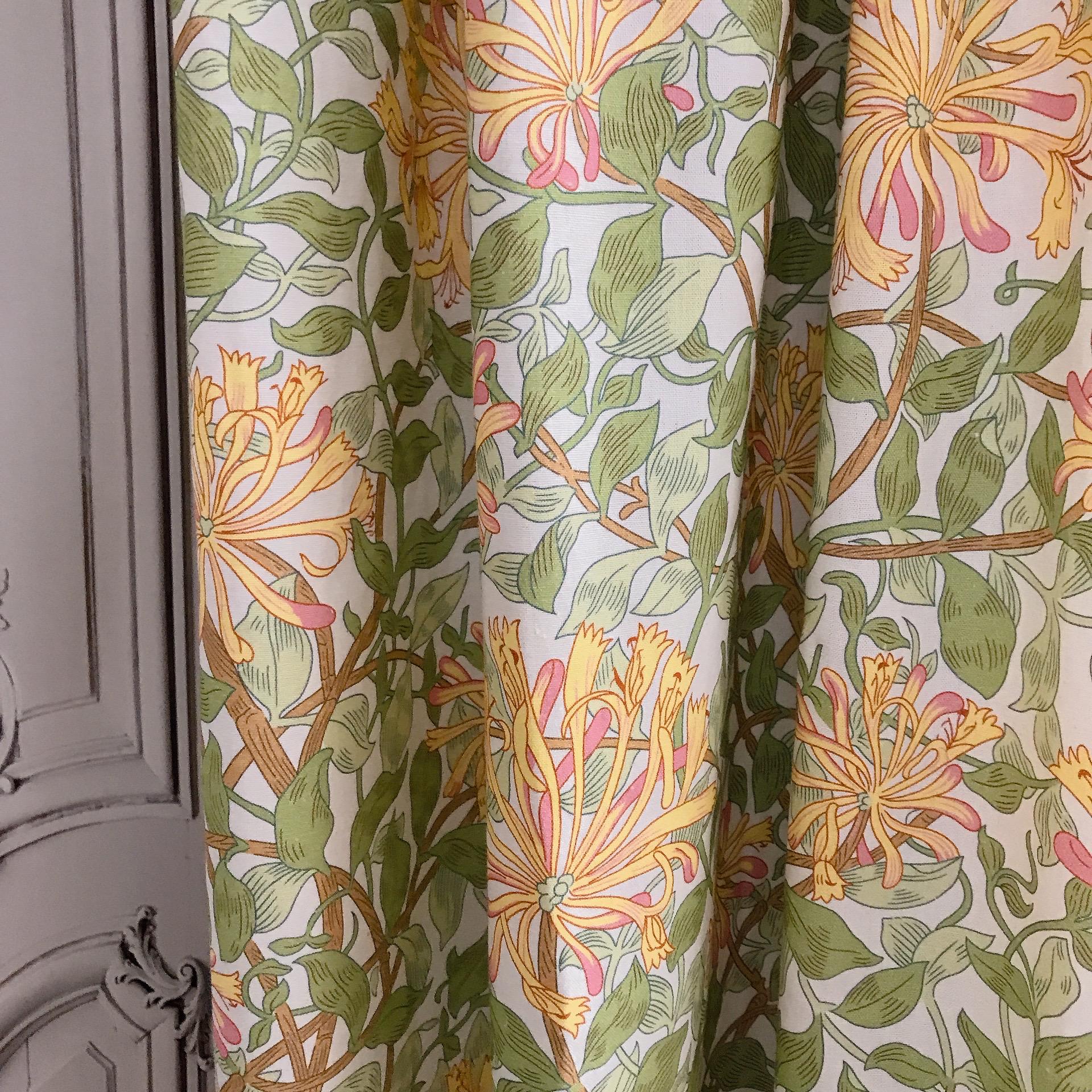 Yellow Sage Green Floral Curtain on White