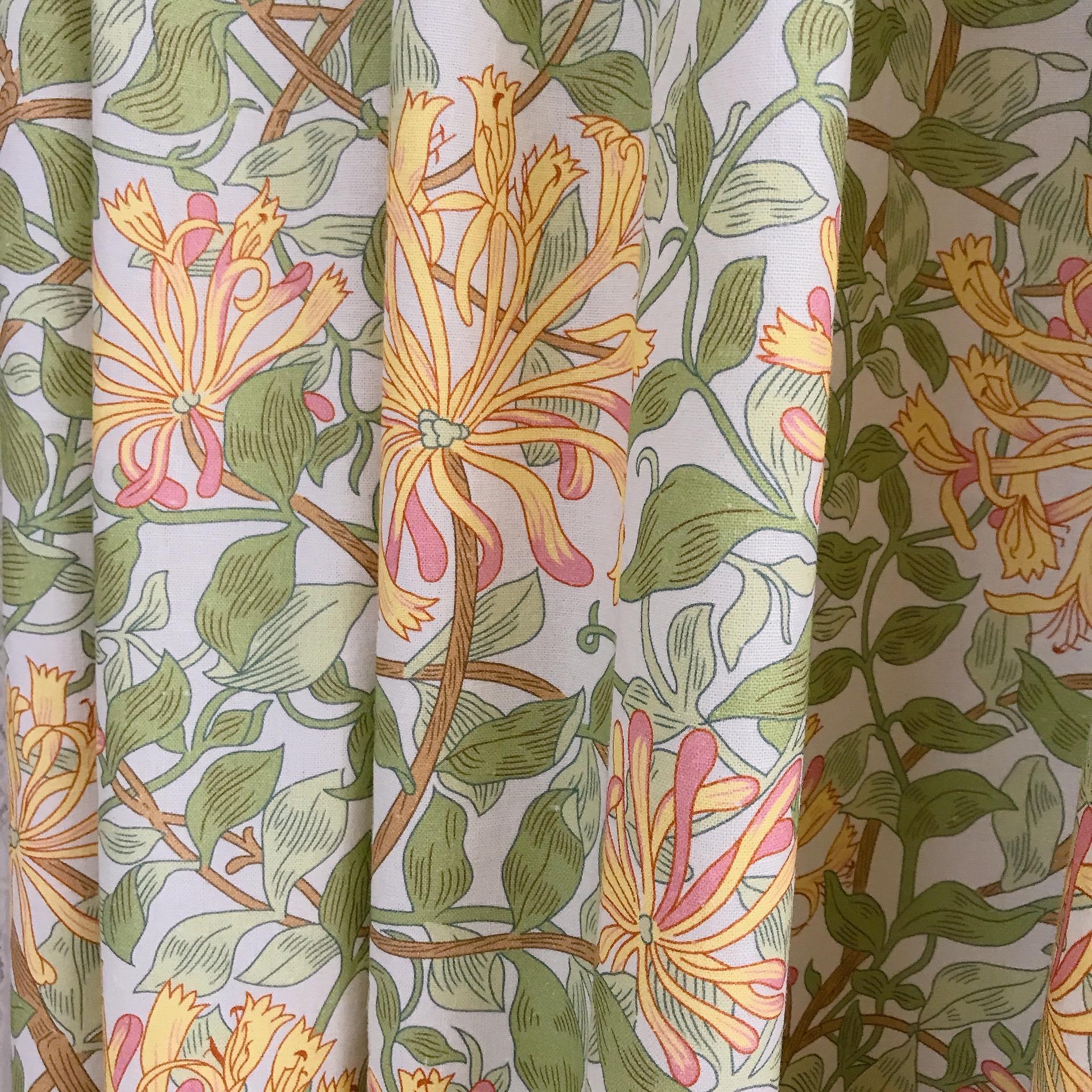 Yellow Sage Green Floral Curtain on White