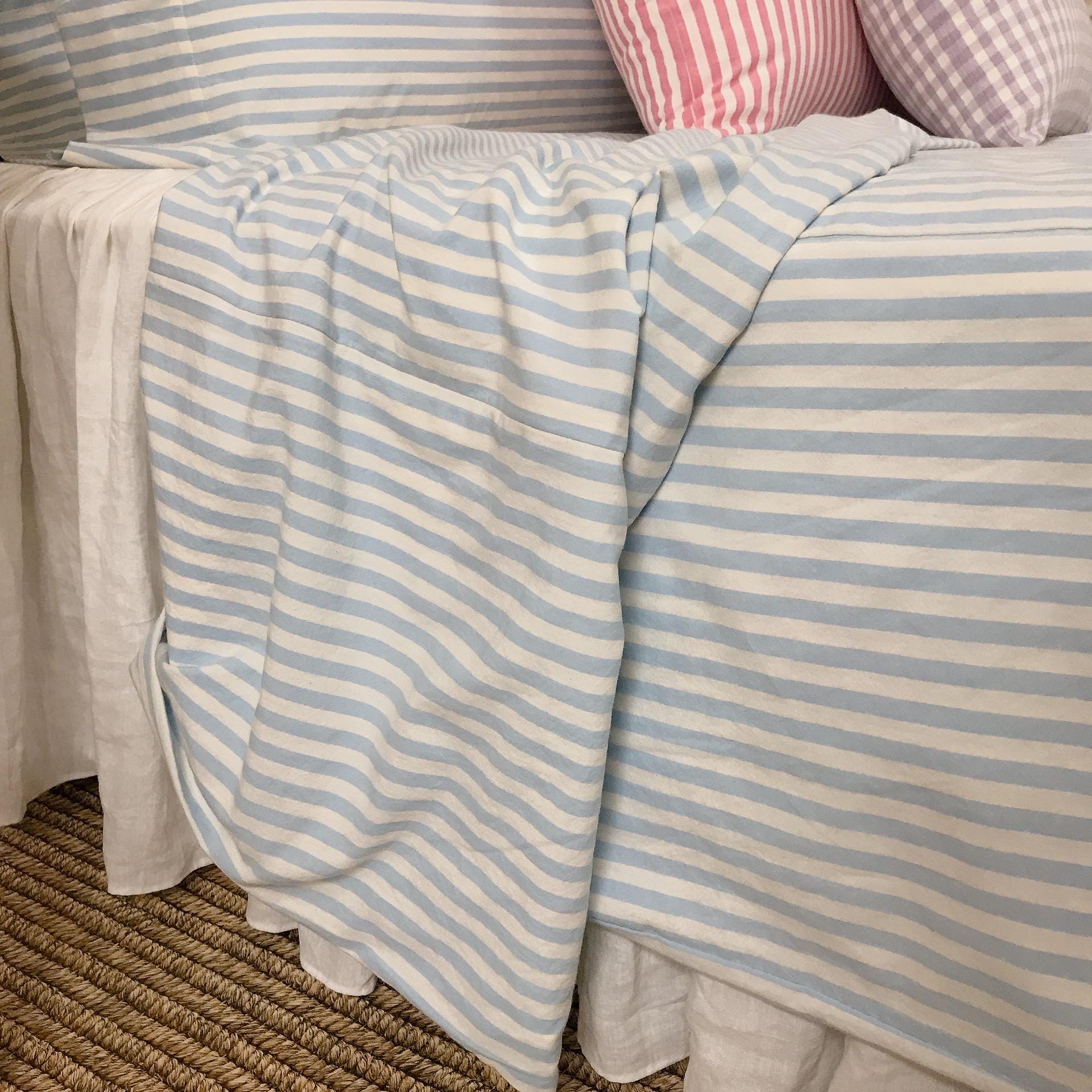 Modern Vintage Faded Light Blue Striped Pattern Washed Cotton Ivory Background Duvet Cover Twin Queen Full King CalKing