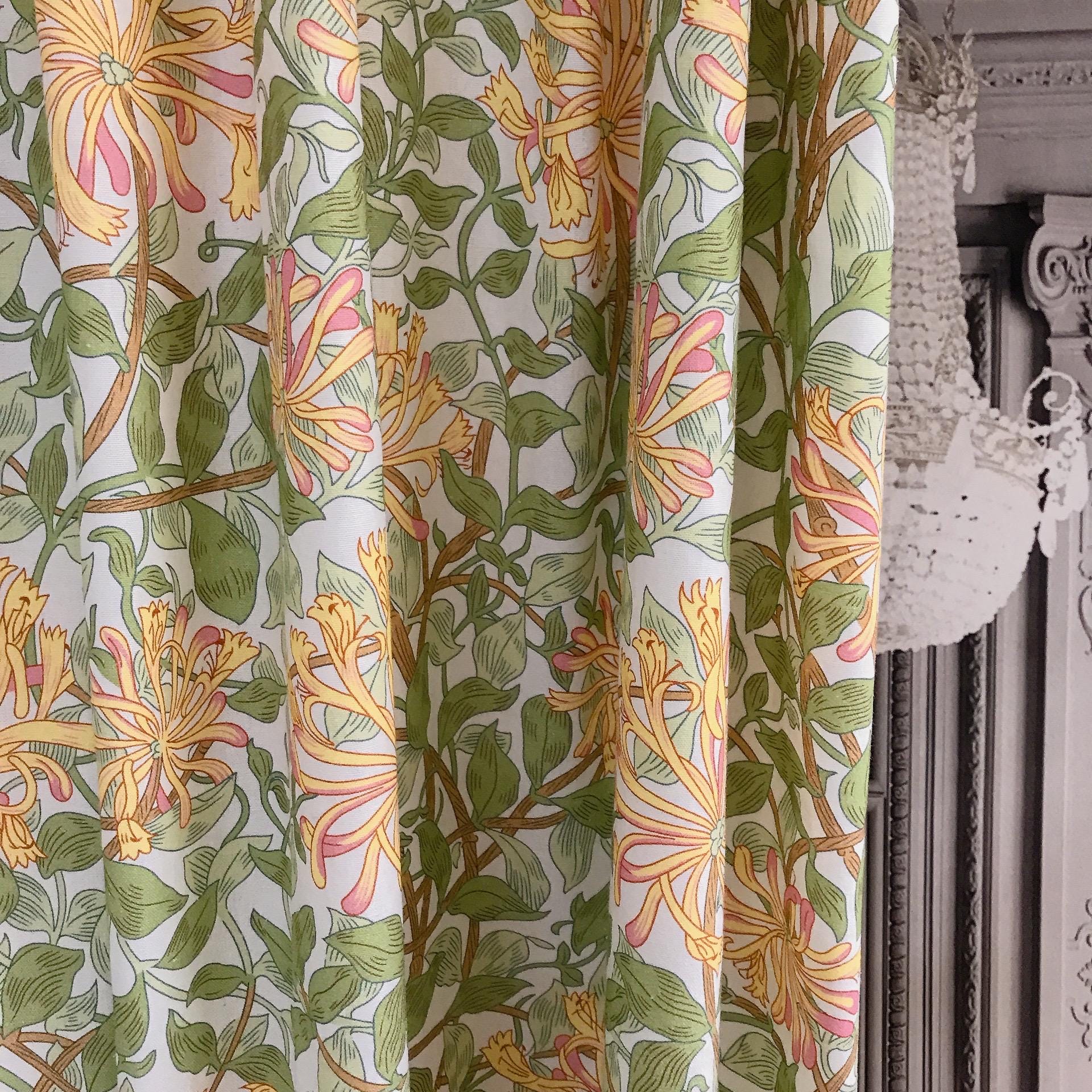 Yellow Sage Green Floral Curtain on White