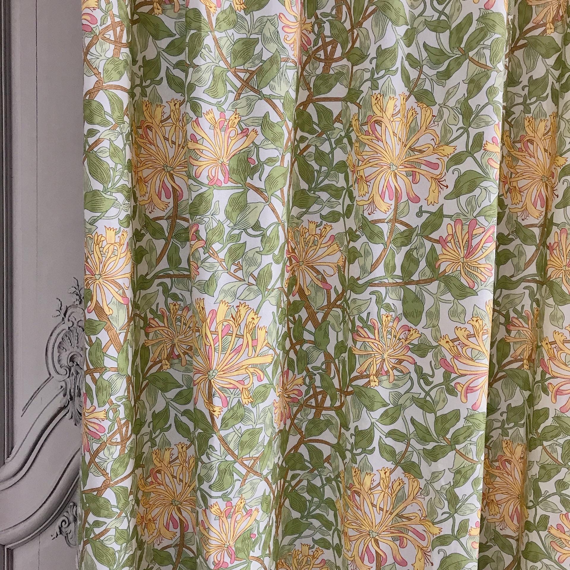 Yellow Sage Green Floral Curtain on White