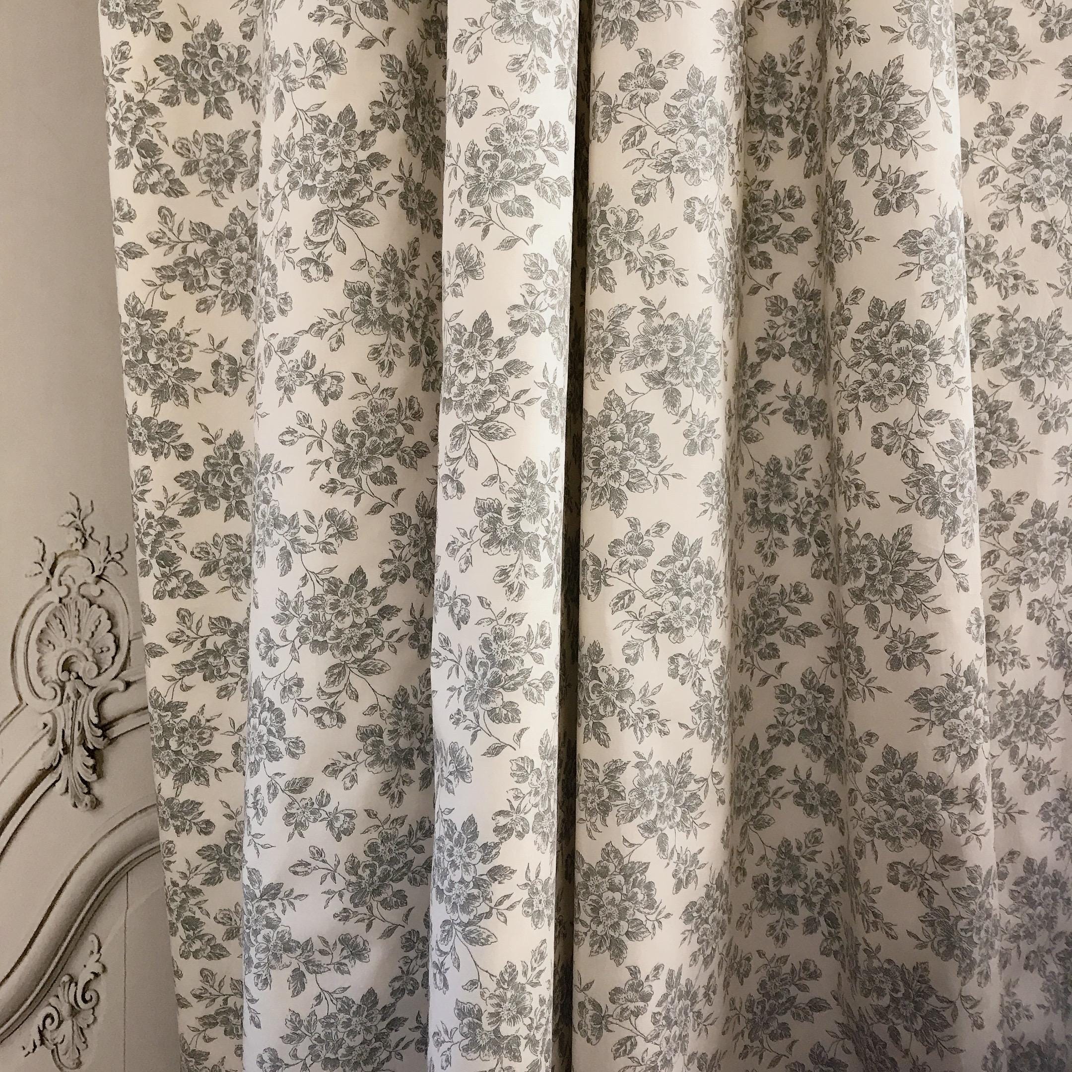 Soft Grey Floral Curtain on Ivory