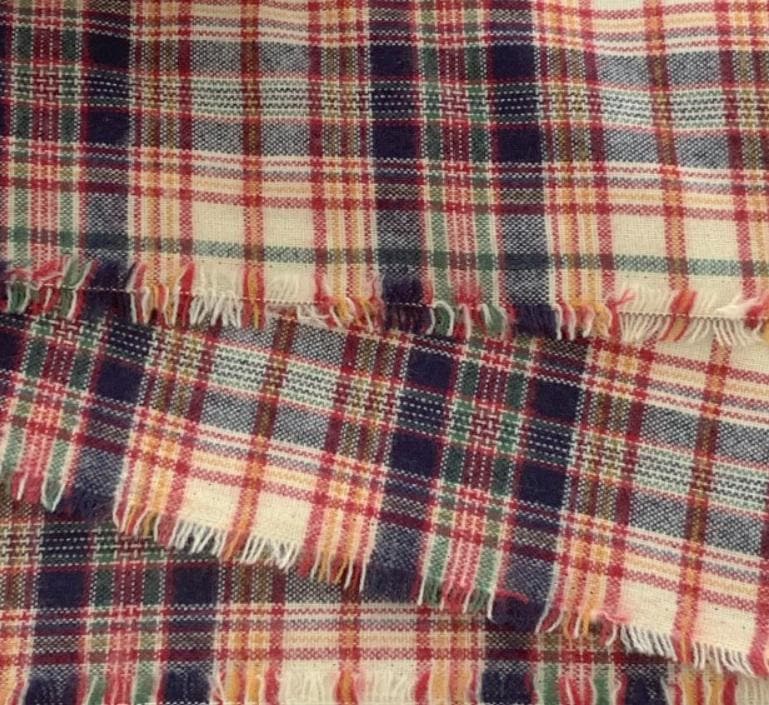 Navy Green and Rust Red Plaid Curtain on Ivory
