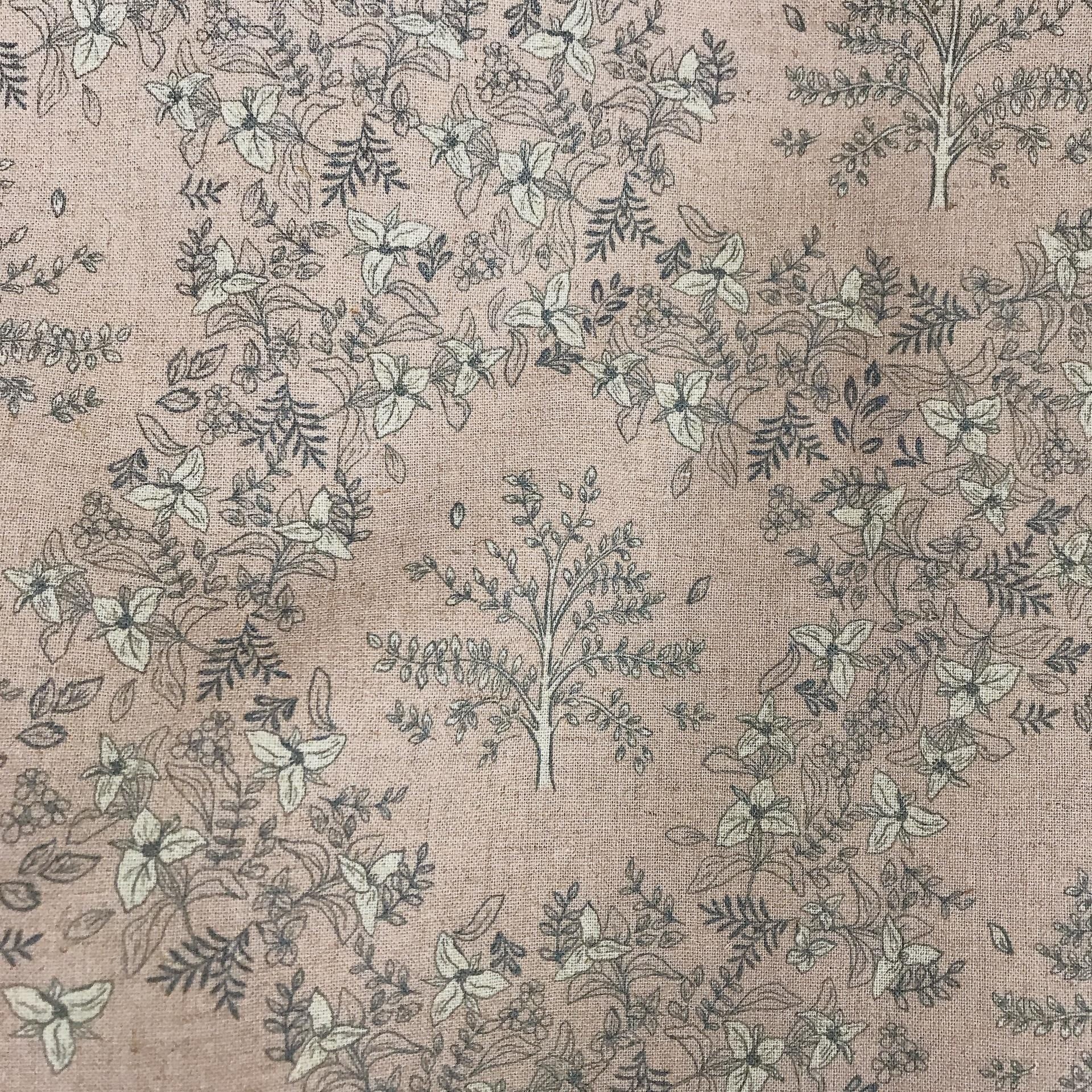 Indigo and Ivory Delicate Floral Curtain on Blush Beige