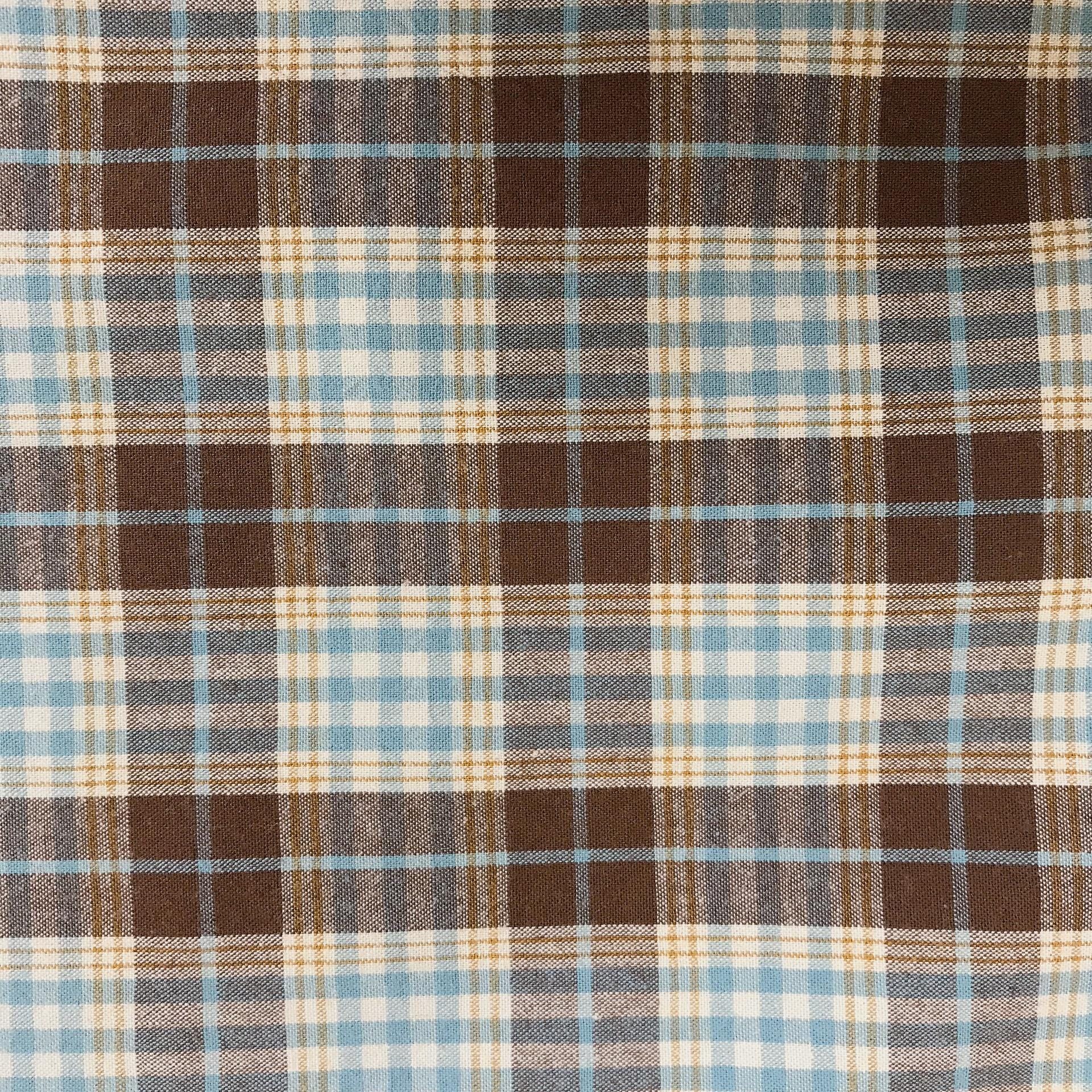 Deep Brown Blue and Beige Plaid Curtain