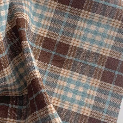 Deep Brown Blue and Beige Plaid Curtain