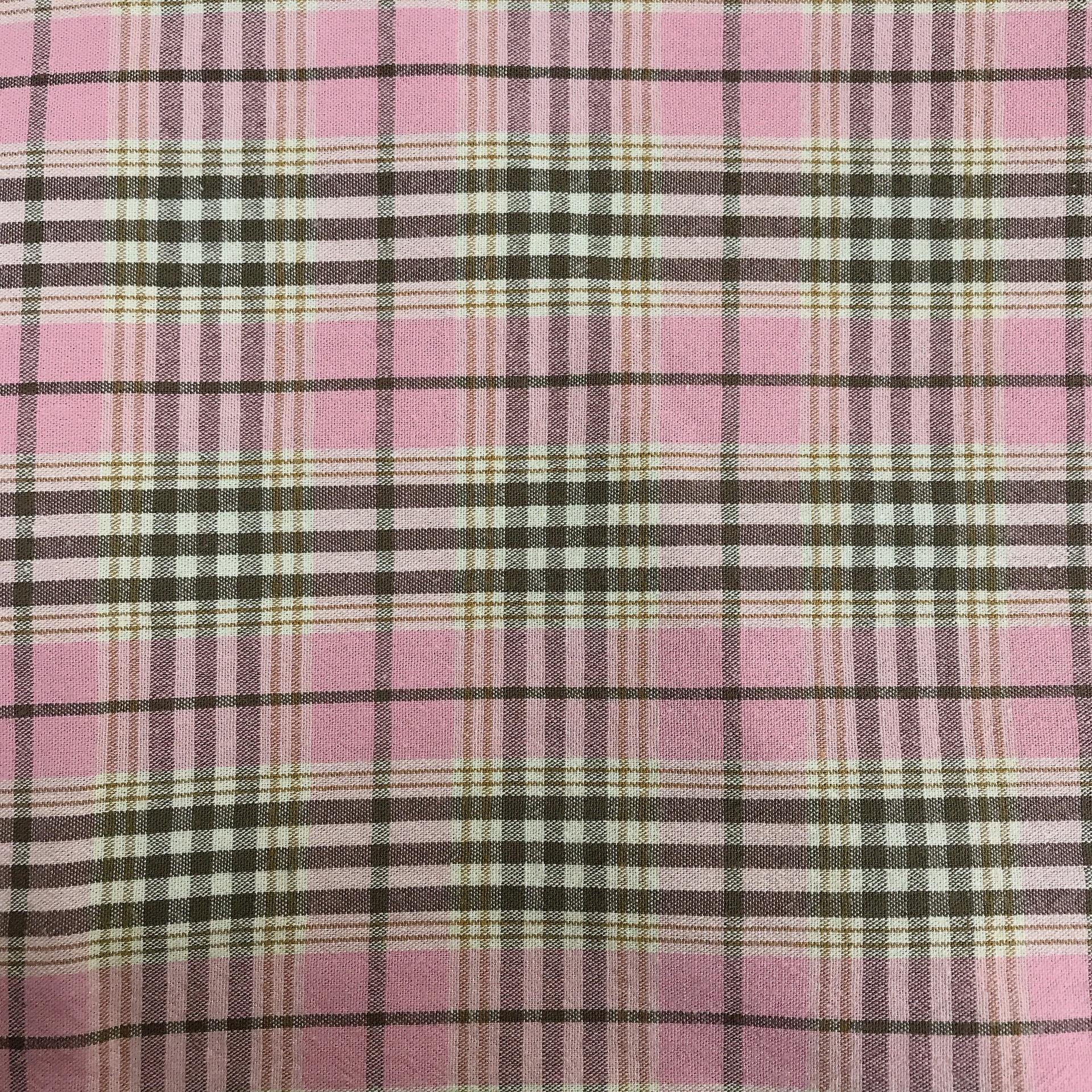 Deep Brown Plaid Curtain on Soft Pink