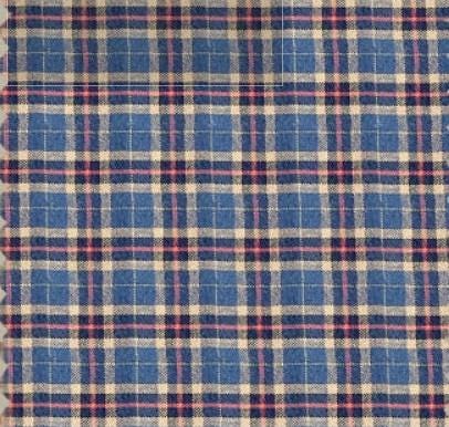 Dusty Red and Cream Plaid Curtain on Indigo Blue